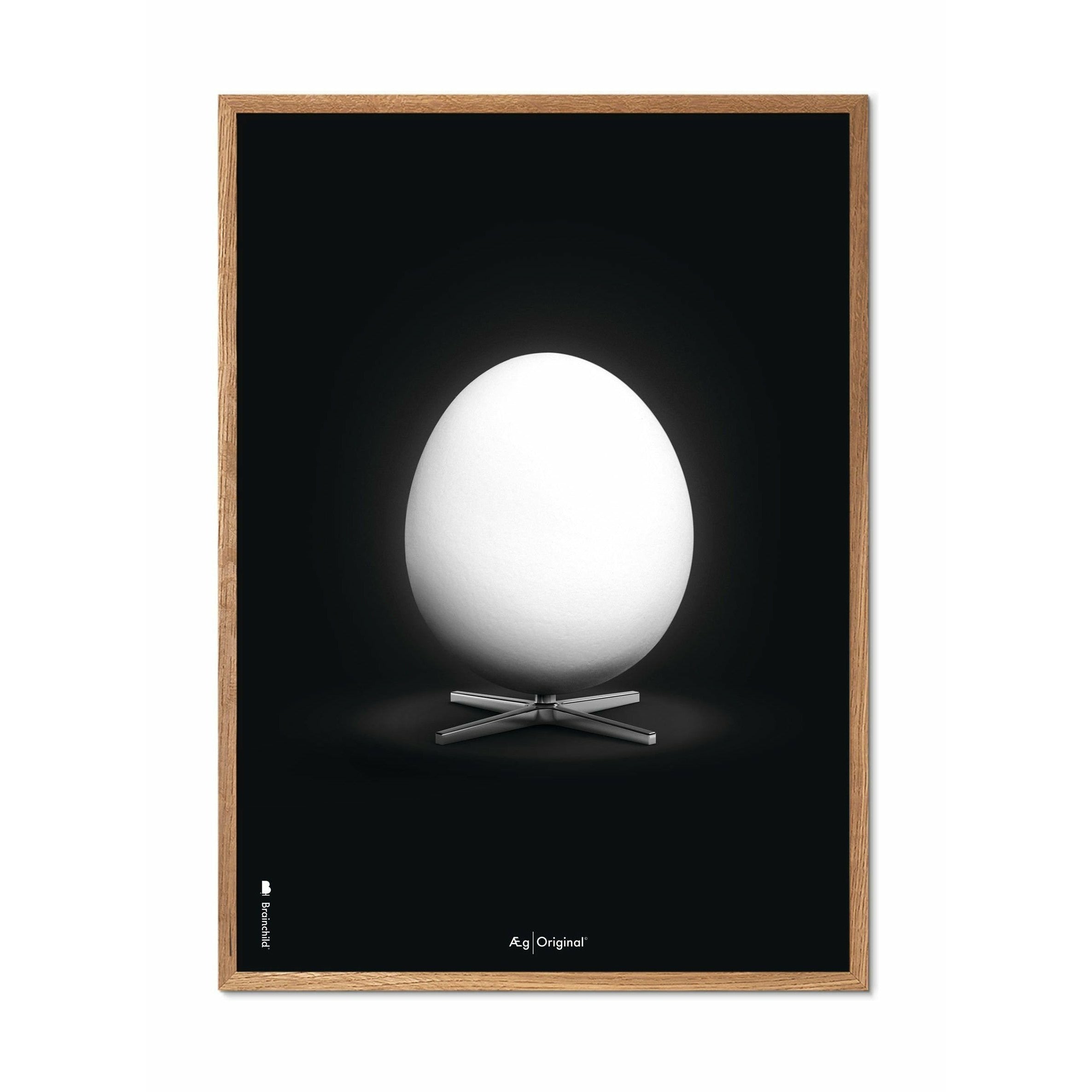 Brainchild Egg Classic Poster, Frame Made Of Light Wood 50x70 Cm, Black Background