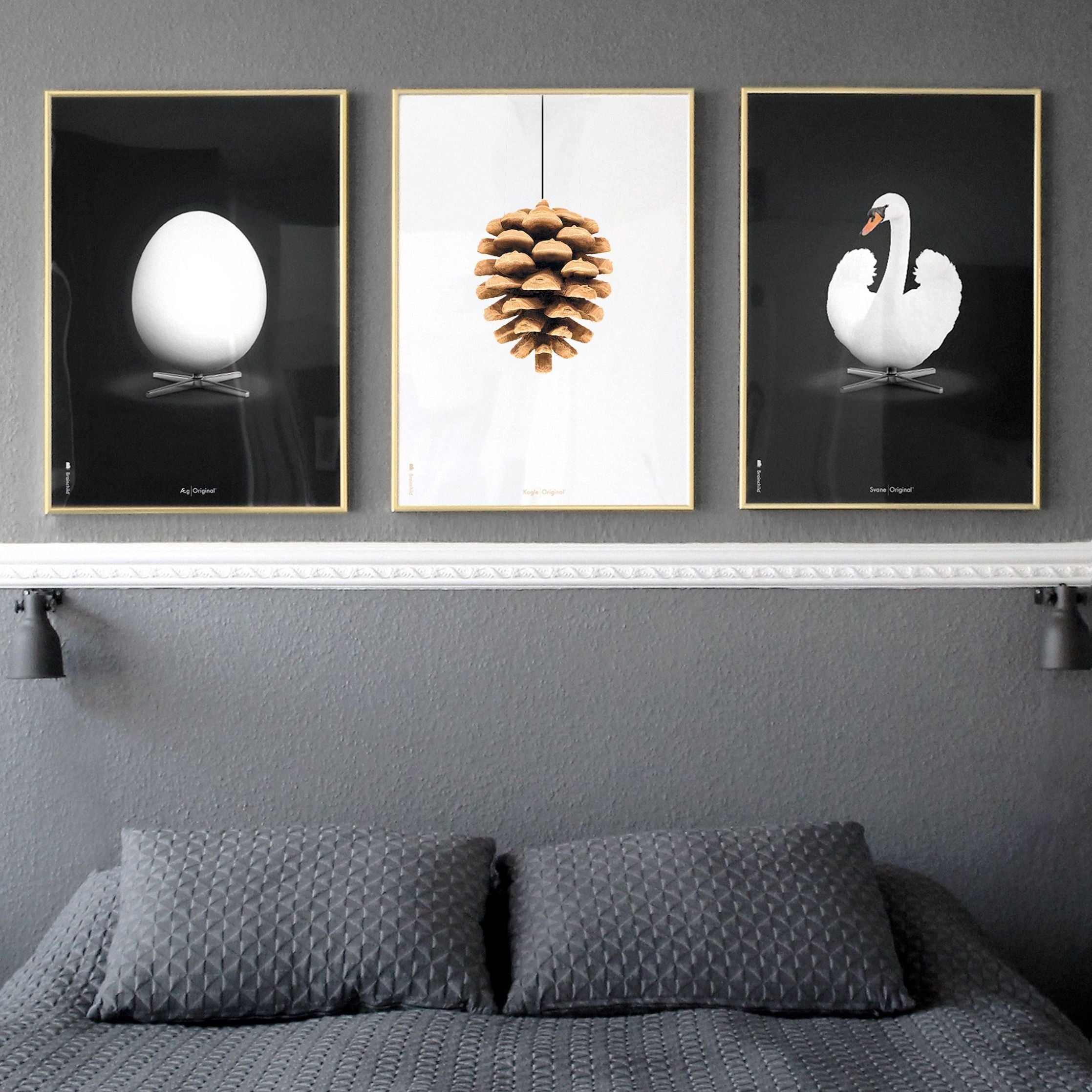 Brainchild Egg Classic Poster, Frame Made Of Light Wood 70 X100 Cm, Black Background