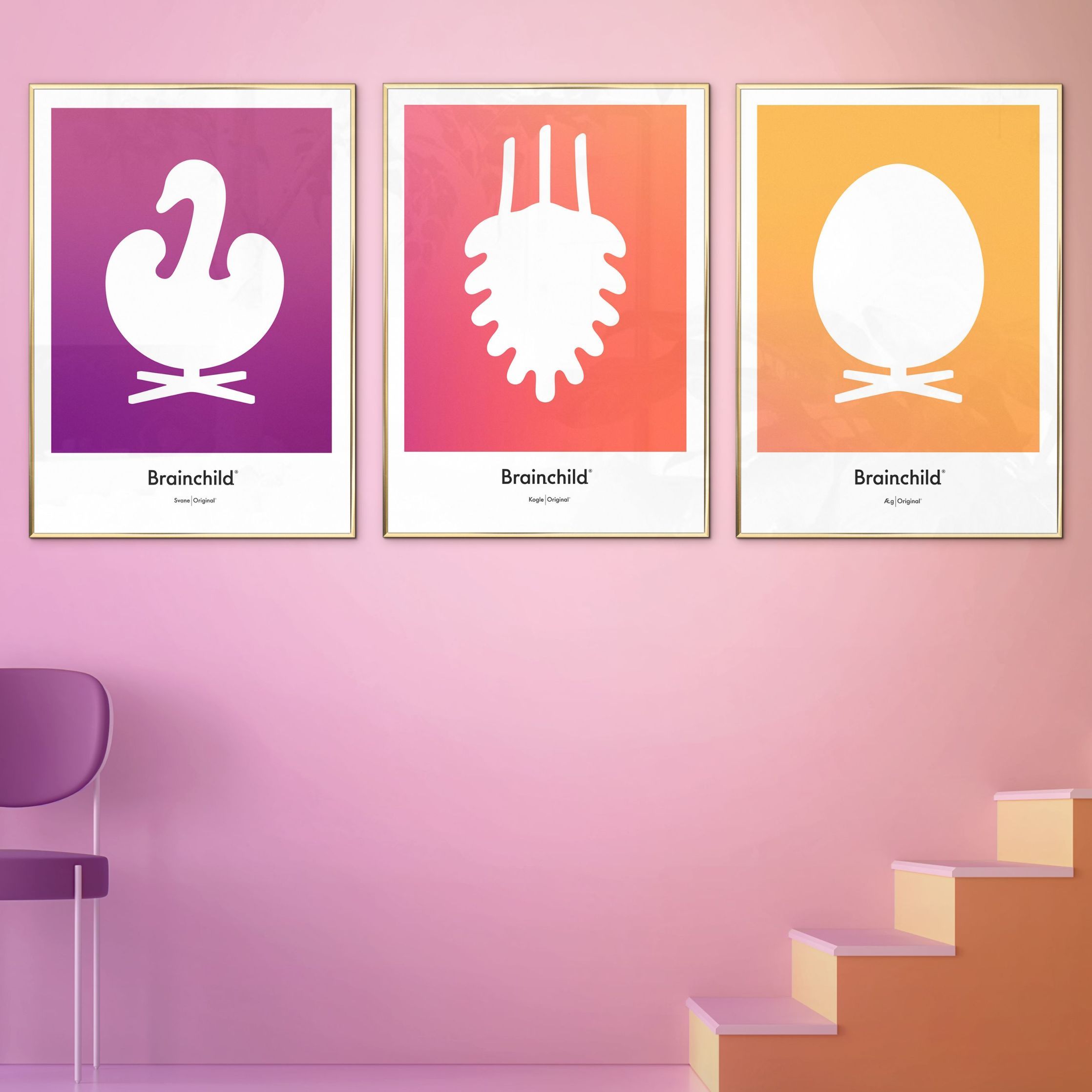 [product_category]-Brainchild Egg Design Icon Poster, Frame Made Of Dark Wood 50x70 Cm, Yellow-Brainchild-IF-11003-B-BRA-7