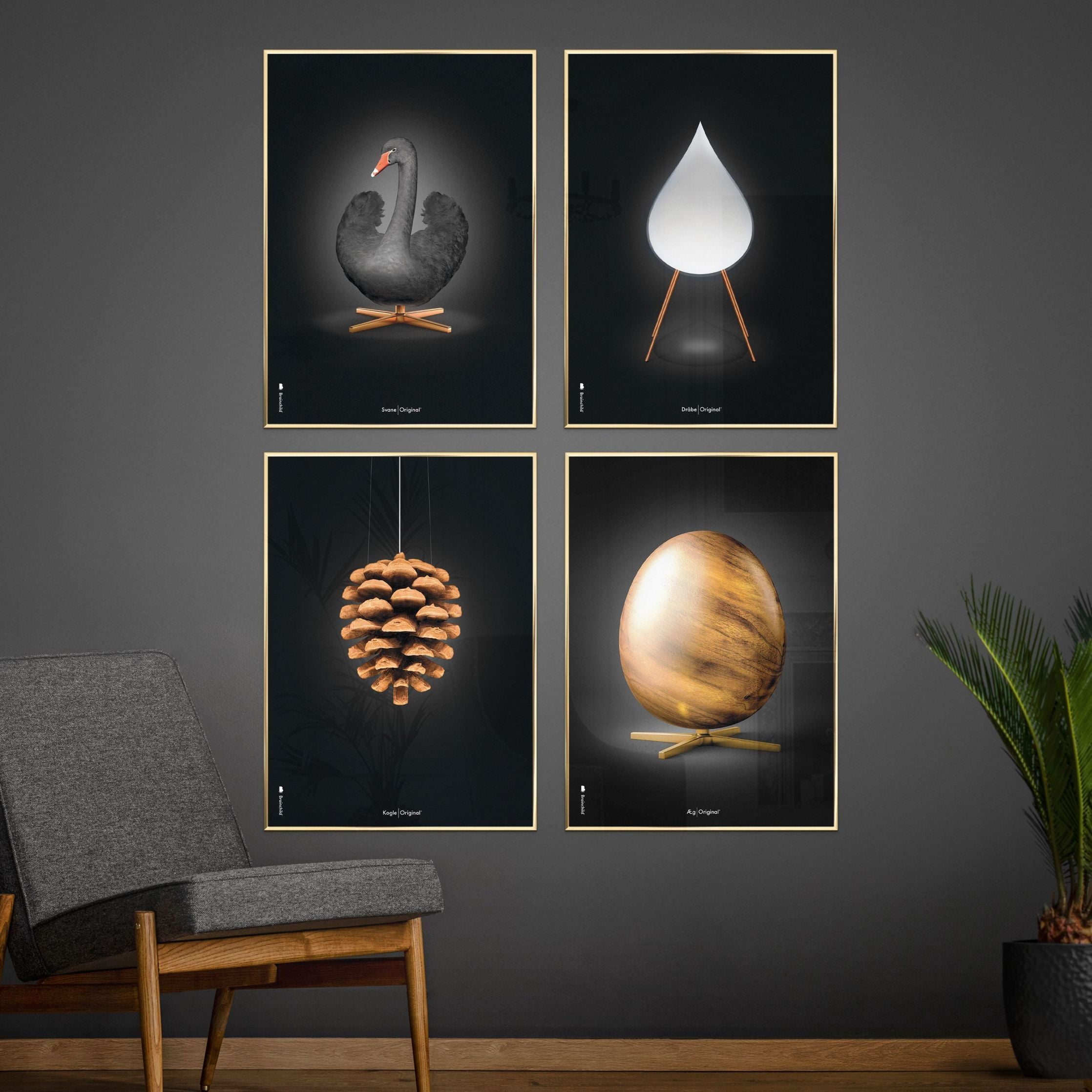 Brainchild Egg Figures Poster, Brass Colored Frame 50 X70 Cm, Black