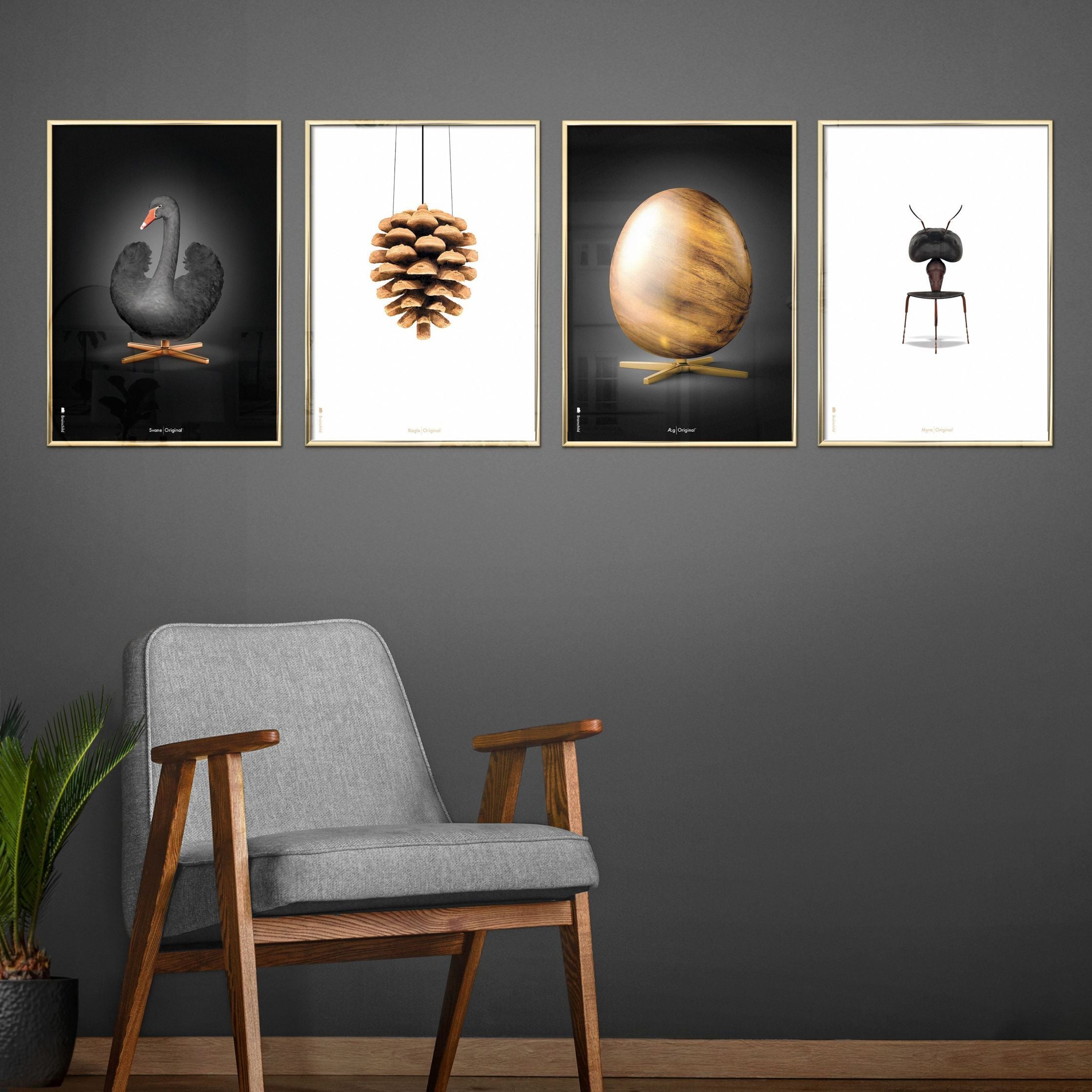 [product_category]-Brainchild Egg Figures Poster, Brass Coloured Frame 30 X40 Cm, Black-Brainchild-16002-D-BRA-4