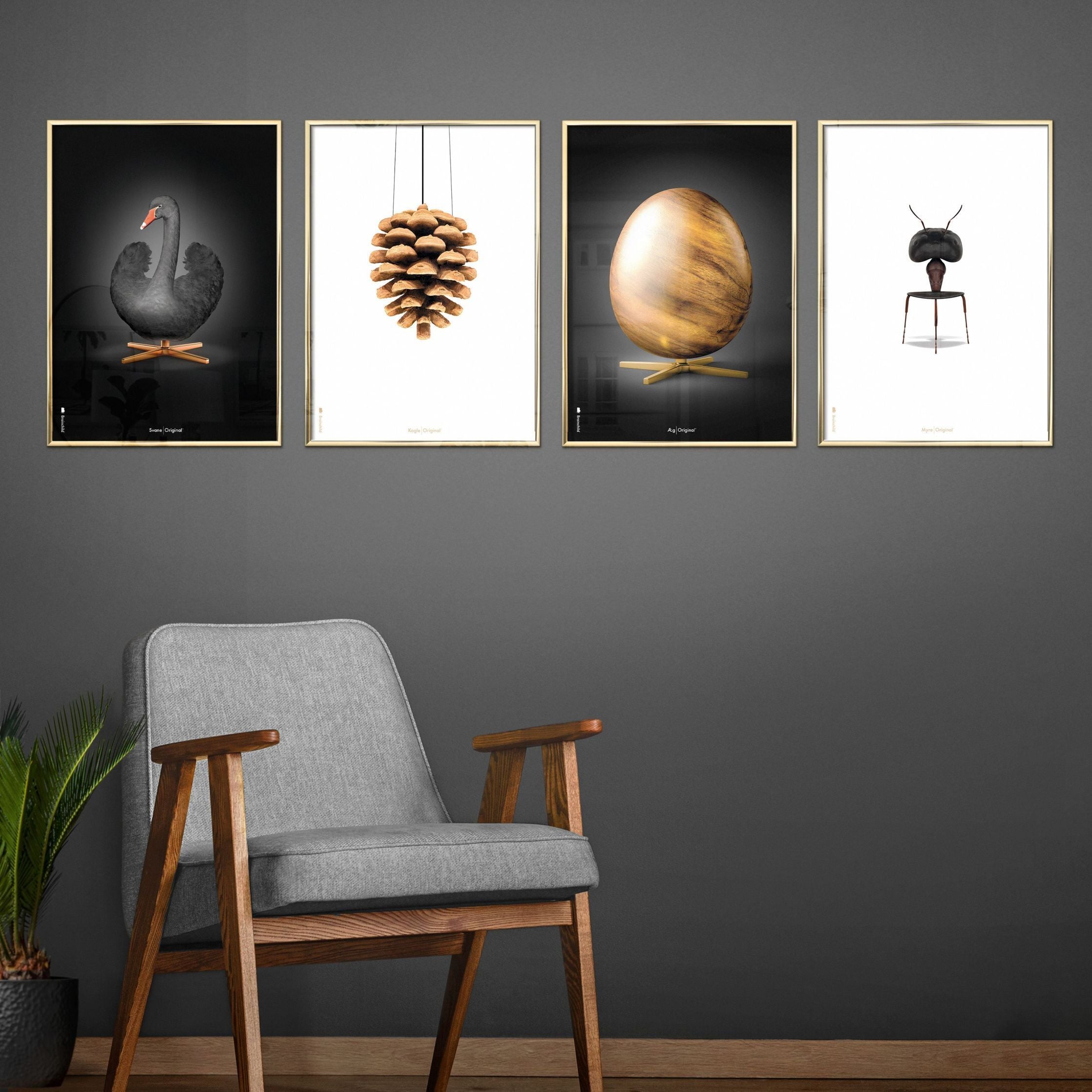 Brainchild Egg Figures Poster, Frame Made Of Light Wood 50x70 Cm, Black