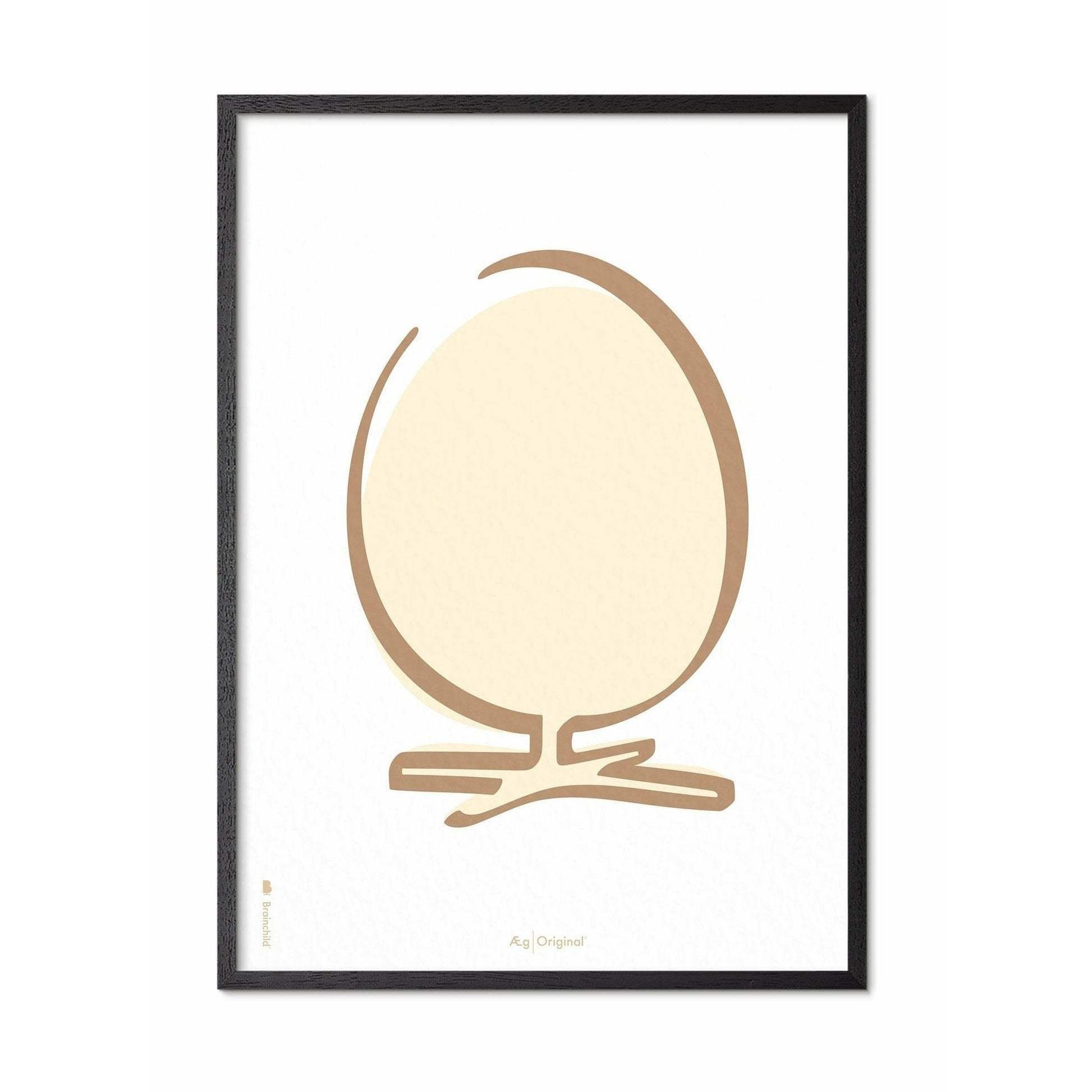 Brainchild Egg Line Poster, Rahmen in schwarz lackiertem Holz 30x40 cm, weißer Hintergrund