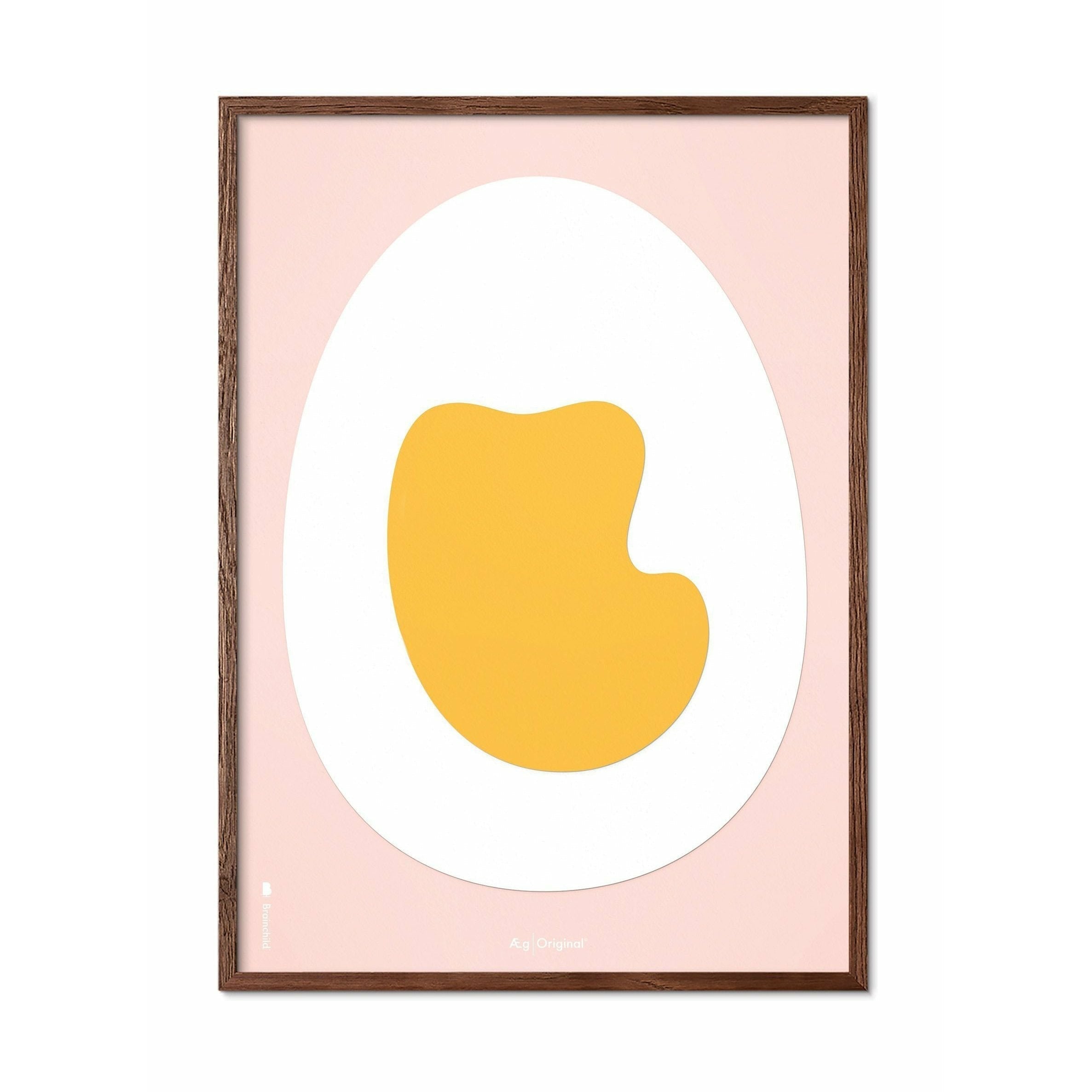 Brainchild Egg Paper Clip Poster, Frame Made Of Dark Wood 50x70 Cm, Pink Background