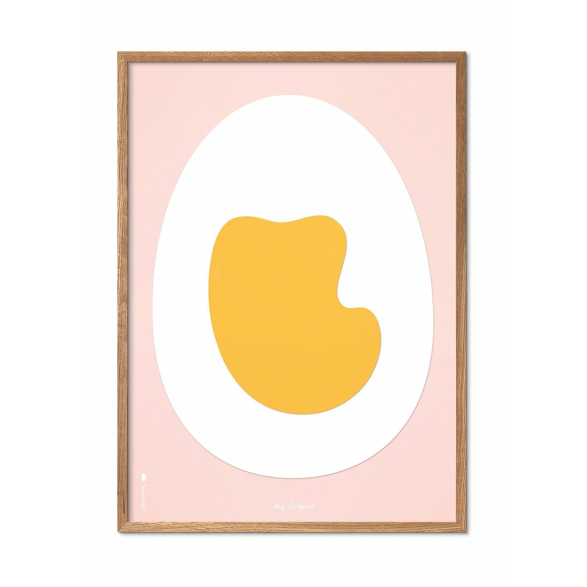 Brainchild Egg Paper Clip Poster, Frame Made Of Light Wood 50x70 Cm, Pink Background