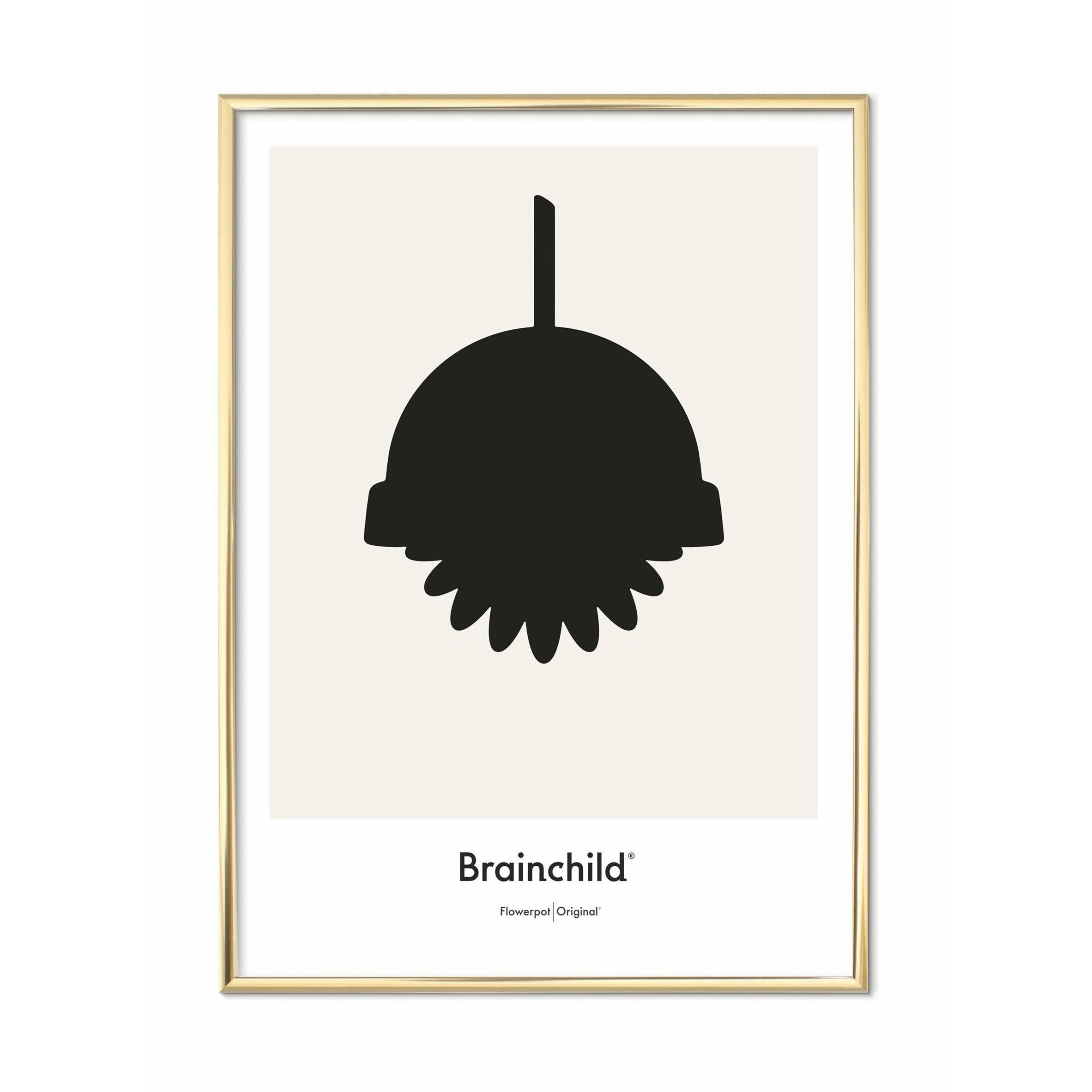 [product_category]-Brainchild Flowerpot Design Icon Poster, Brass Coloured Frame 70 X100 Cm, Grey-Brainchild-IG-81004-D-BRA-1