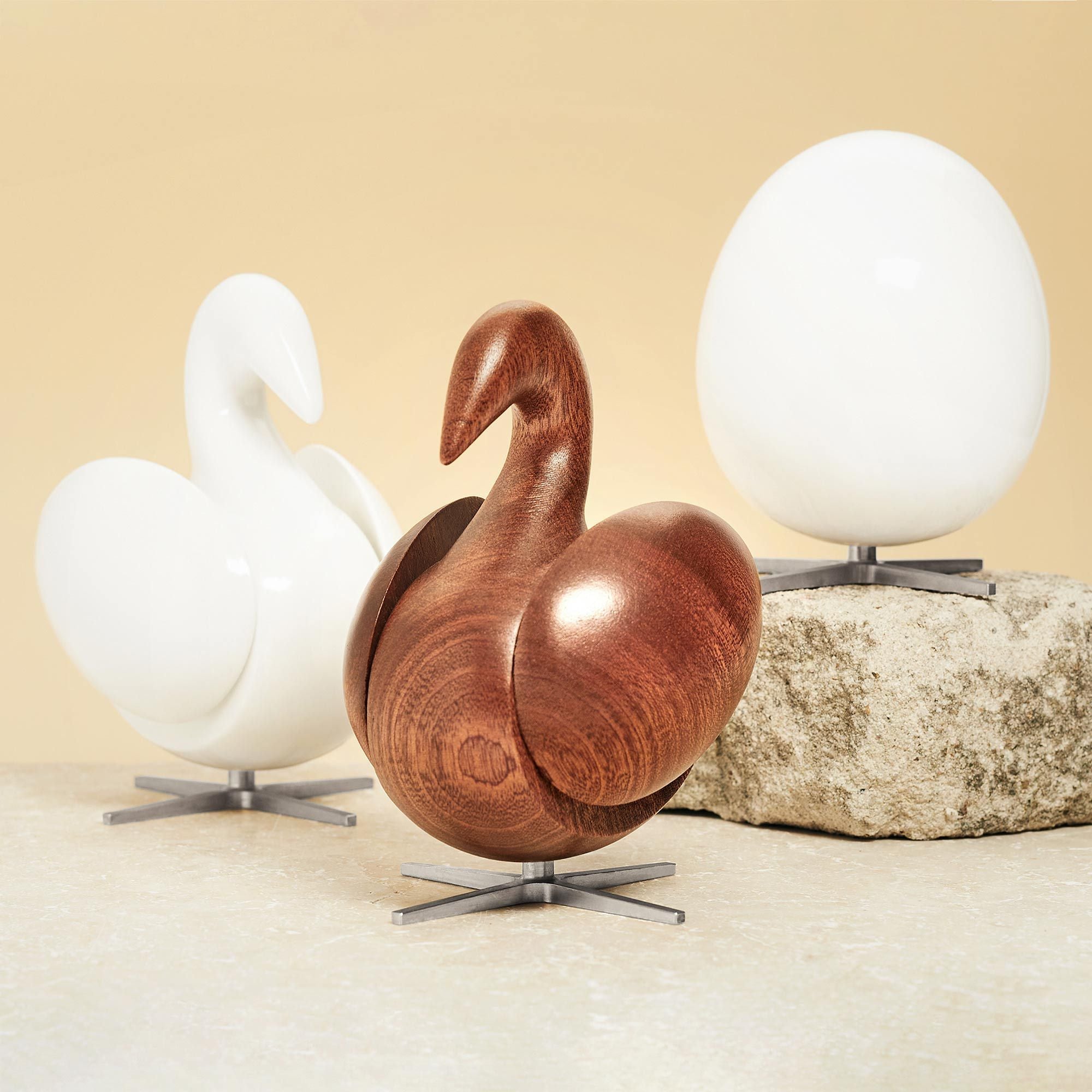 [product_category]-Brainchild Of The Swan Wooden Figure Mahogany White, Steel Base-Brainchild-2004-BRA-2