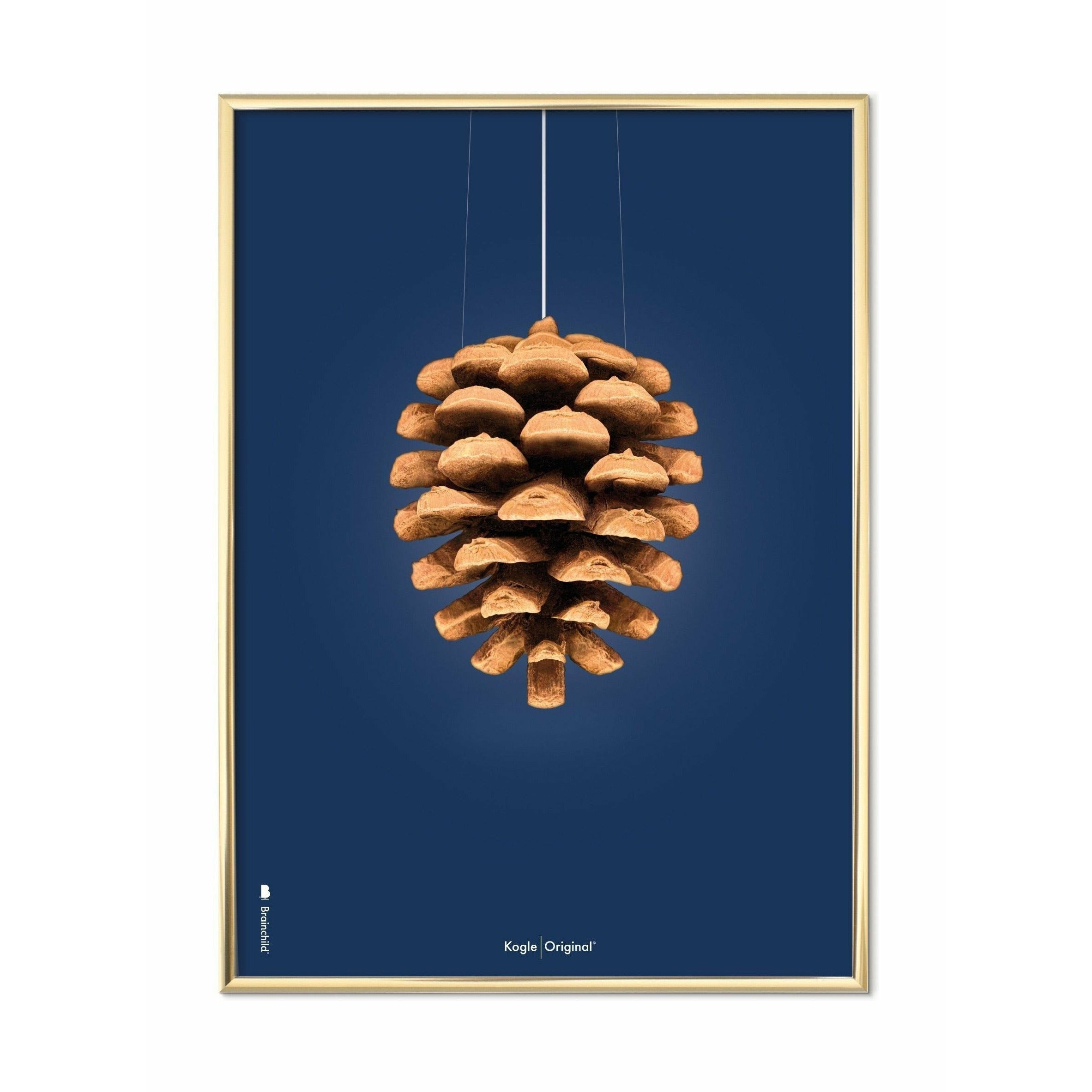 [product_category]-Brainchild Pine Cone Classic Poster, Brass Coloured Frame 70x100 Cm, Dark Blue Background-Brainchild-26004-D-BRA-1