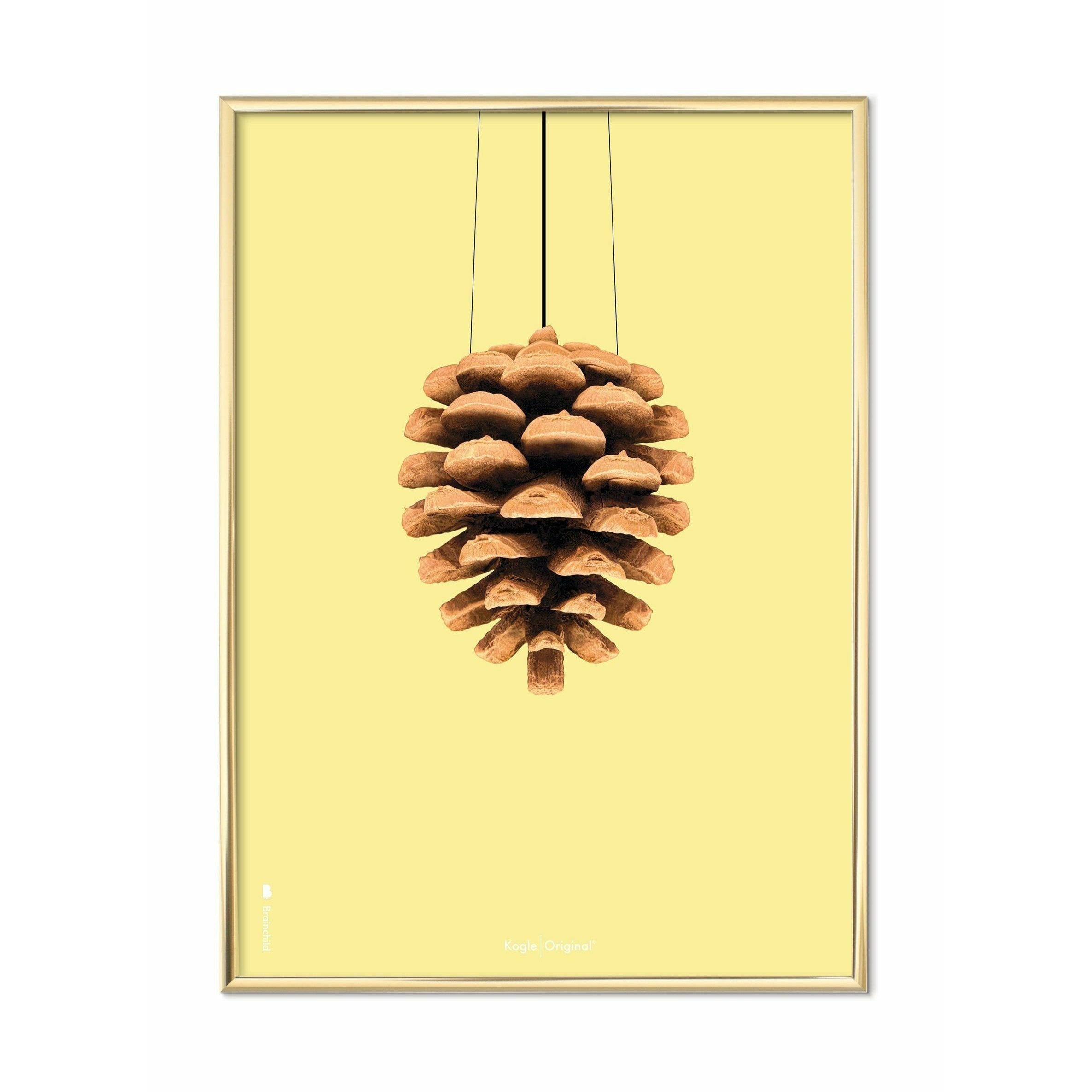 [product_category]-Brainchild Pine Cone Classic Poster, Brass Frame 30x40 Cm, Yellow Background-Brainchild-24002-D-BRA-1