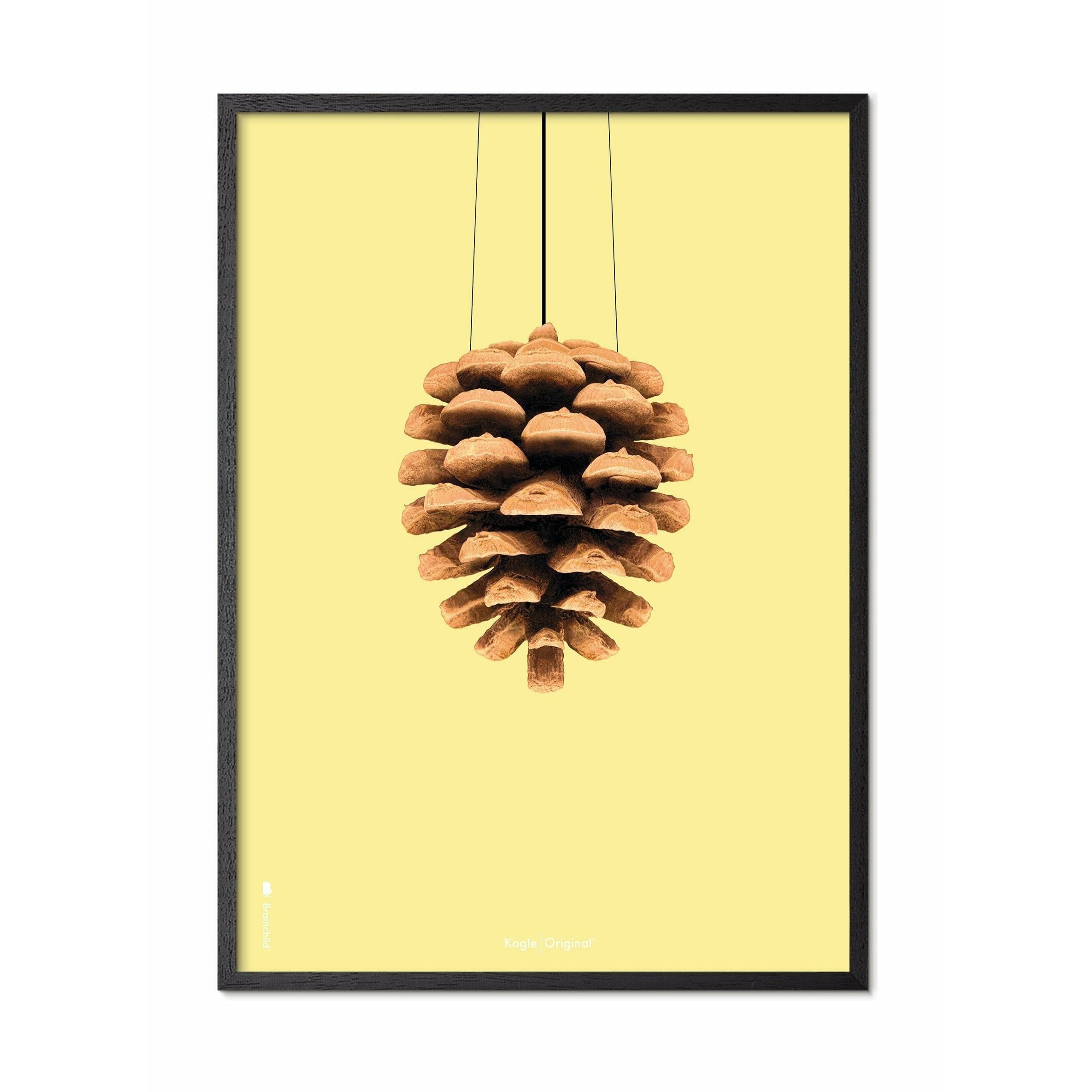 Brainchild Pine Cone Classic Poster, Frame in Black Lacquered Wood 70x100 cm, gul baggrund