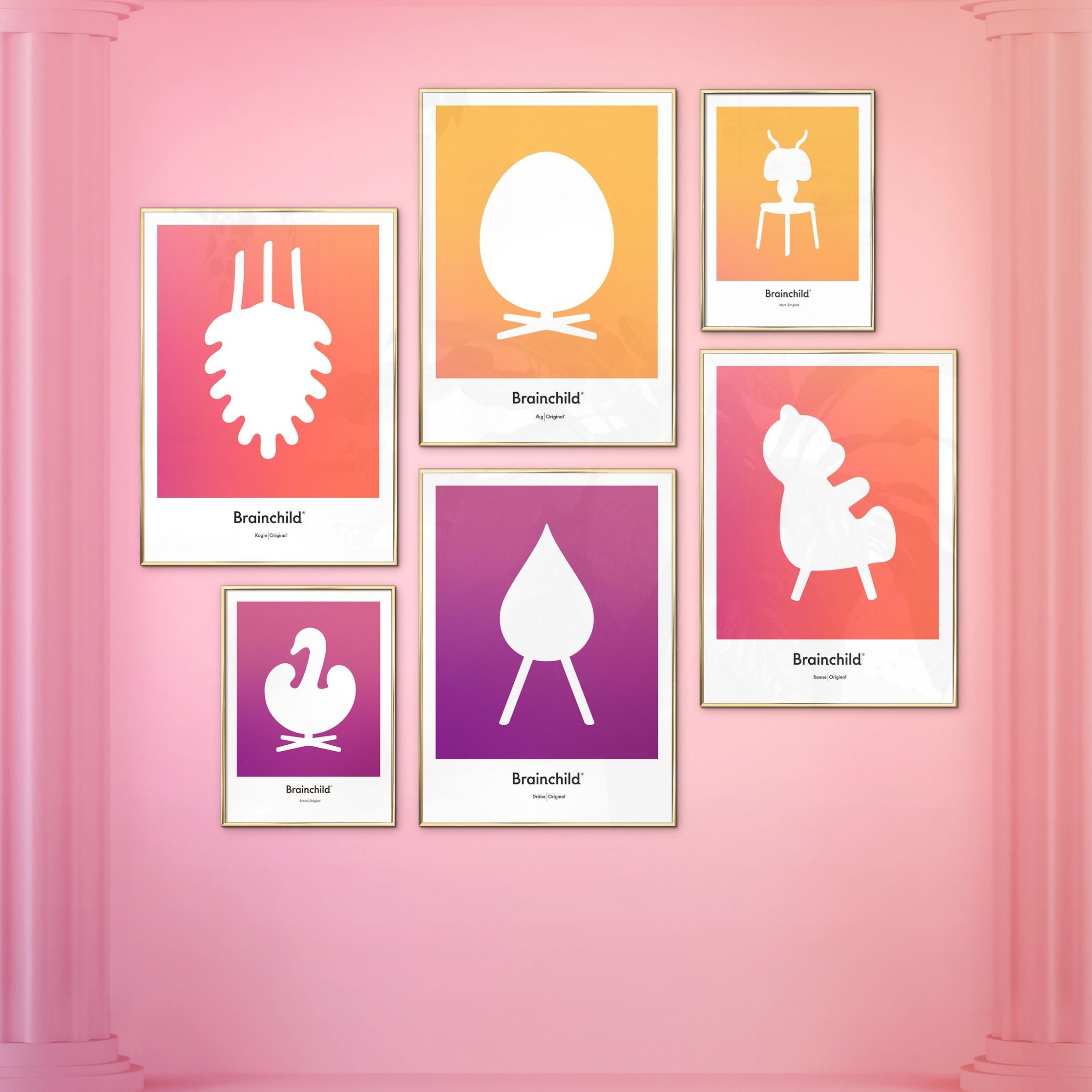 [product_category]-Brainchild Pine Cone Design Icon Poster, Frame Made Of Black Lacquered Wood 50x70 Cm, Orange-Brainchild-IF-21003-C-BRA-10
