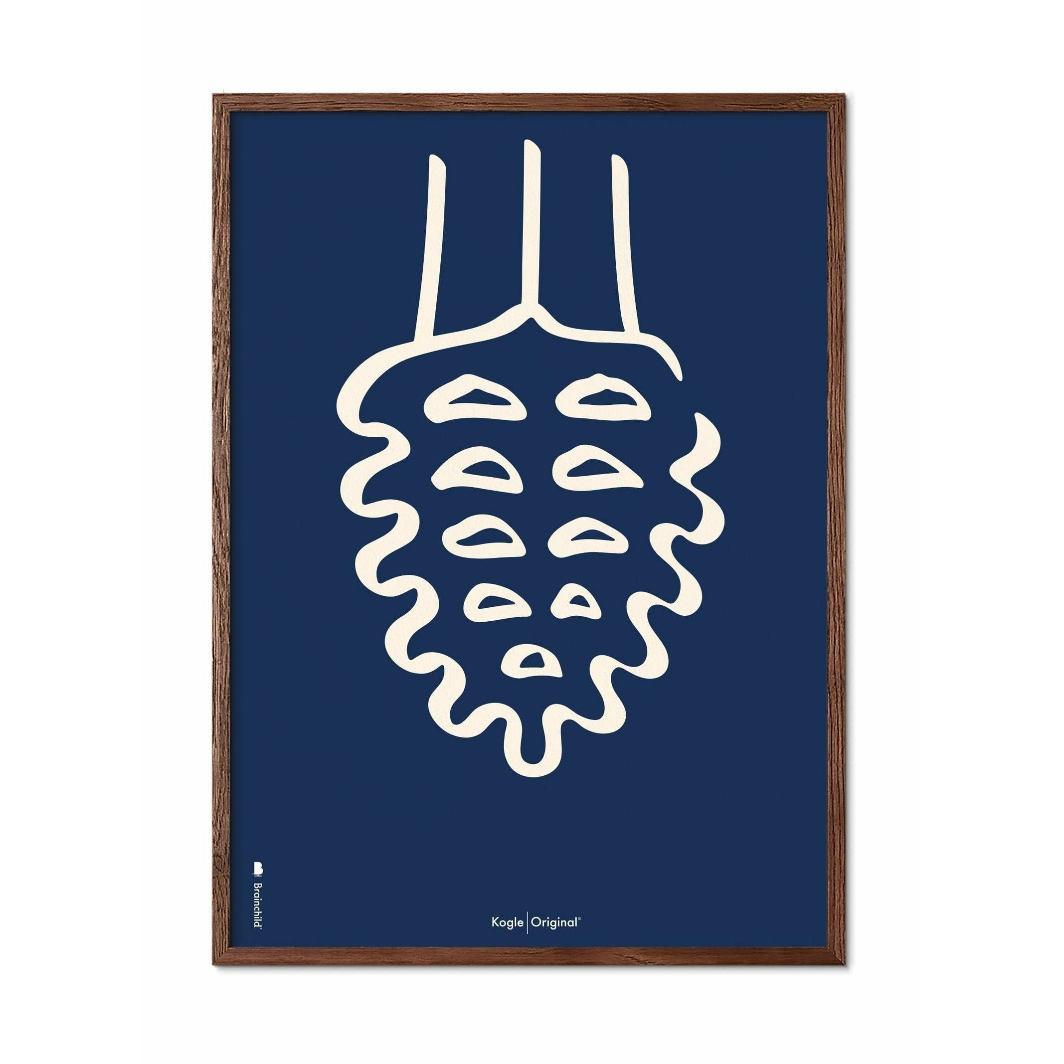 [product_category]-Brainchild Pine Cone Line Poster, Dark Wood Frame A5, Blue Background-Brainchild-B-21001-B-BRA-1