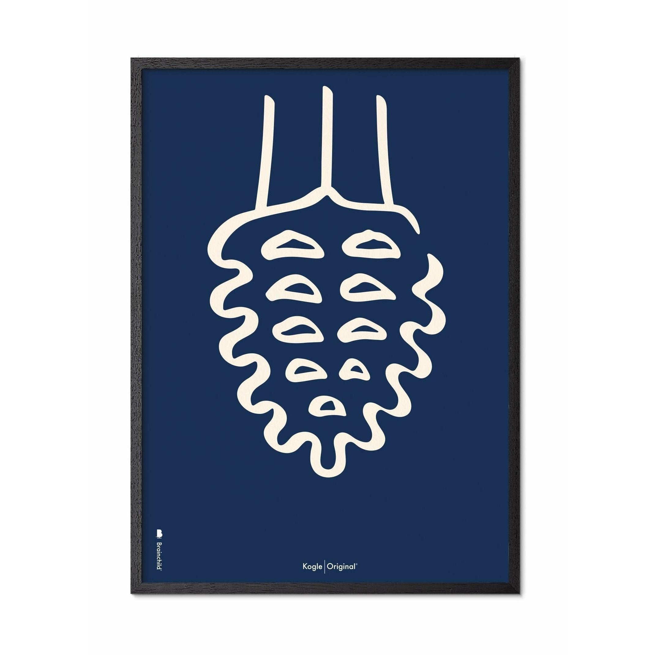 [product_category]-Brainchild Pine Cone Line Poster, Frame In Black Lacquered Wood A5, Blue Background-Brainchild-B-21001-C-BRA-1