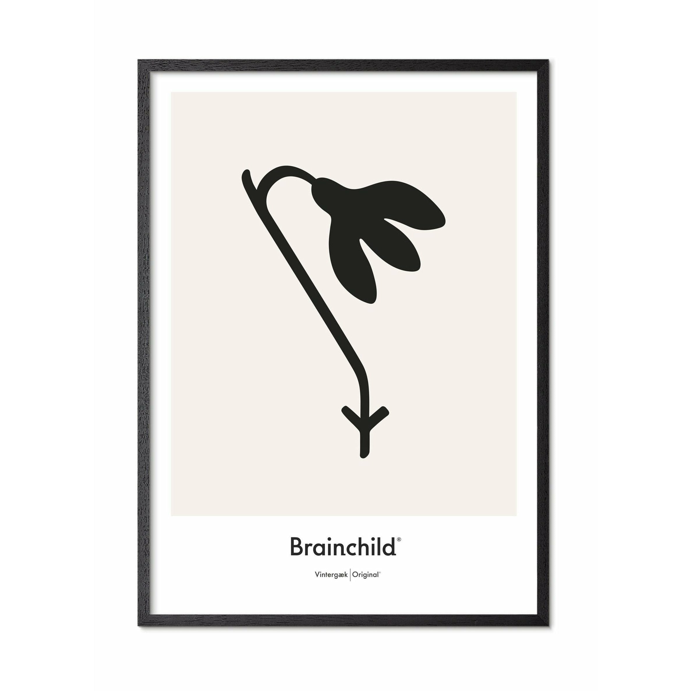 [product_category]-Brainchild Snowdrop Design Icon Poster, Frame Made Of Black Lacquered Wood 30 X40 Cm, Grey-Brainchild-IG-61002-C-BRA-1