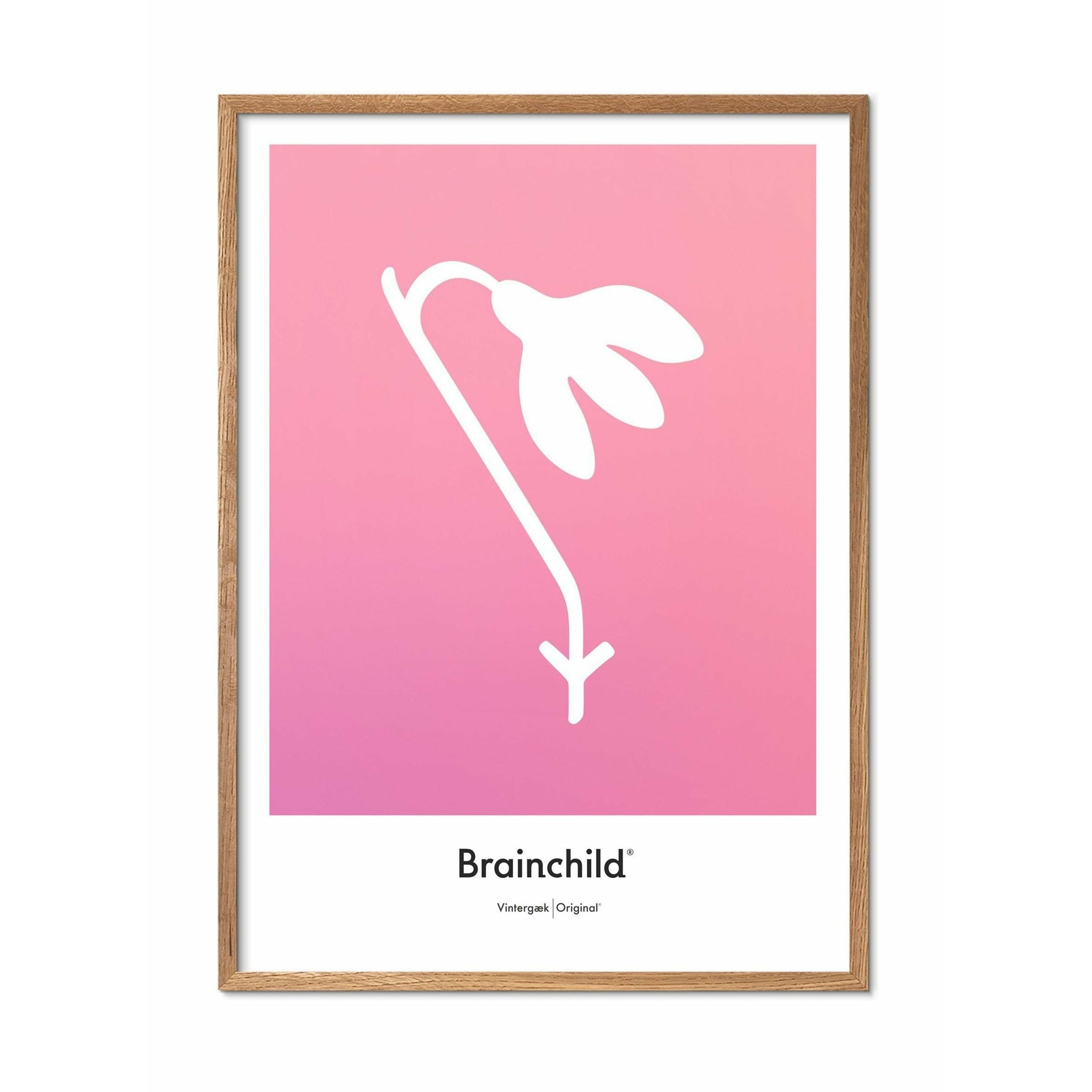 Brainchild Schneeglöckchen -Design -Icon -Poster, Rahmen aus hellem Holz 30x40 cm, rosa