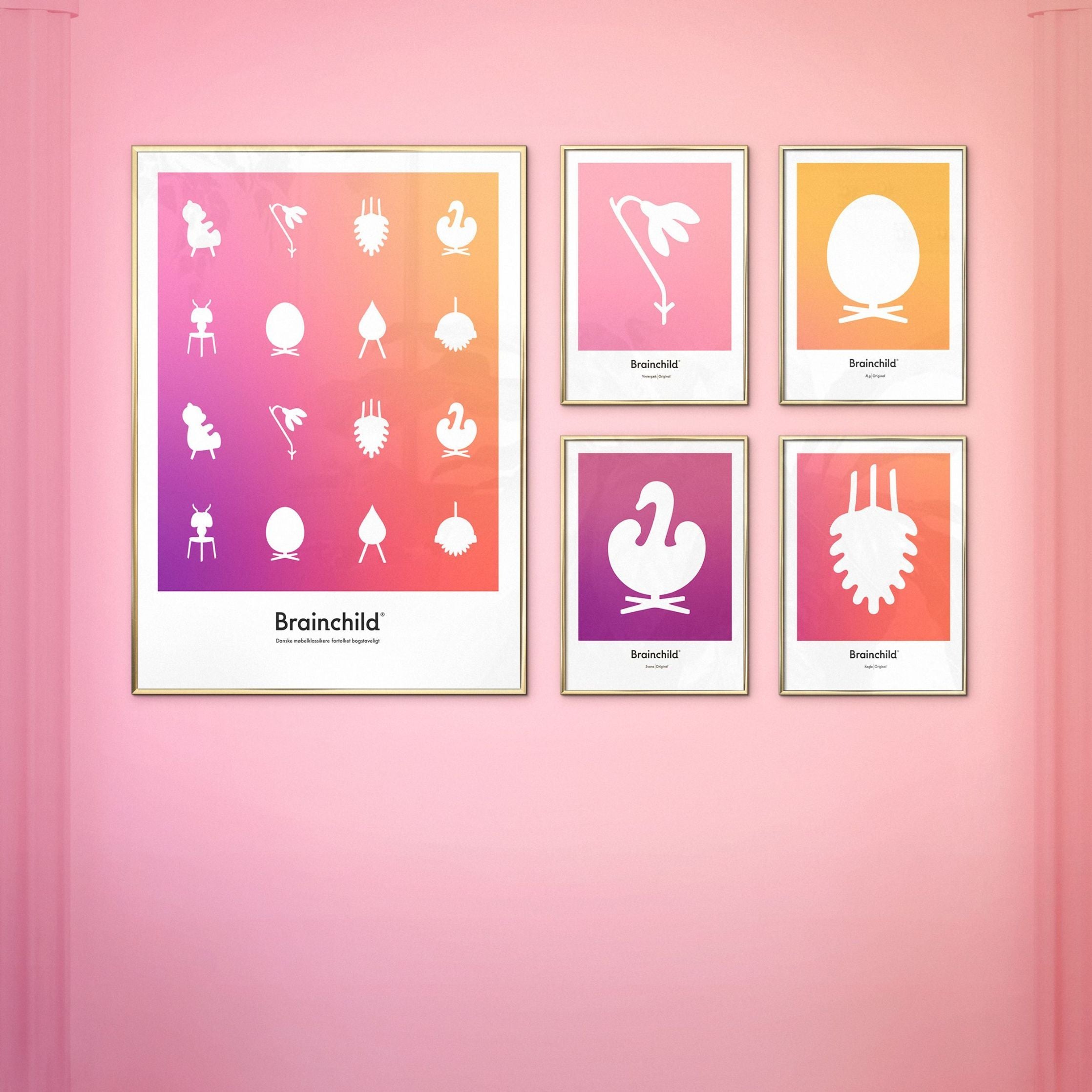 Brainchild Schneeglöckchen -Design -Icon -Poster, Rahmen aus hellem Holz 30x40 cm, rosa