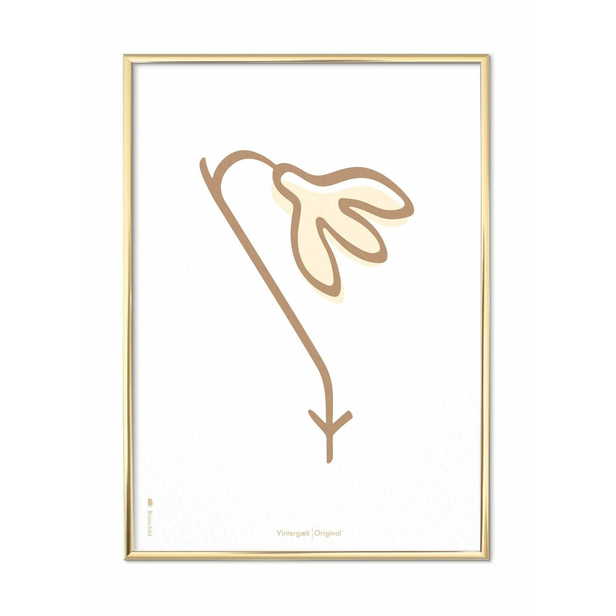 Brainchild Snowdrop Line Poster, Brass Colored Frame 30x40 Cm, White Background