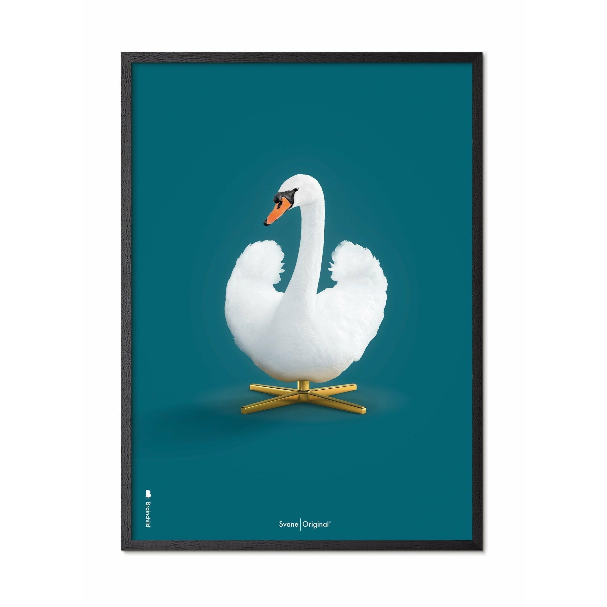 [product_category]-Brainchild Swan Classic Poster, Black Lacquered Wood Frame A5, Petroleum Blue Background-Brainchild-34001-C-BRA-1