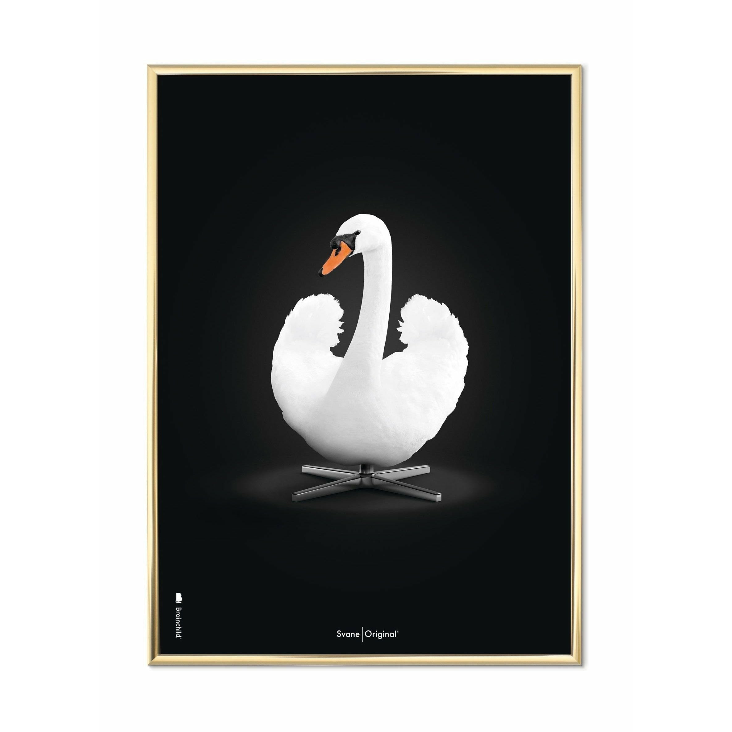 [product_category]-Brainchild Swan Classic Poster, Brass Frame 30x40 Cm, White/White Background-Brainchild-32002-D-BRA-1