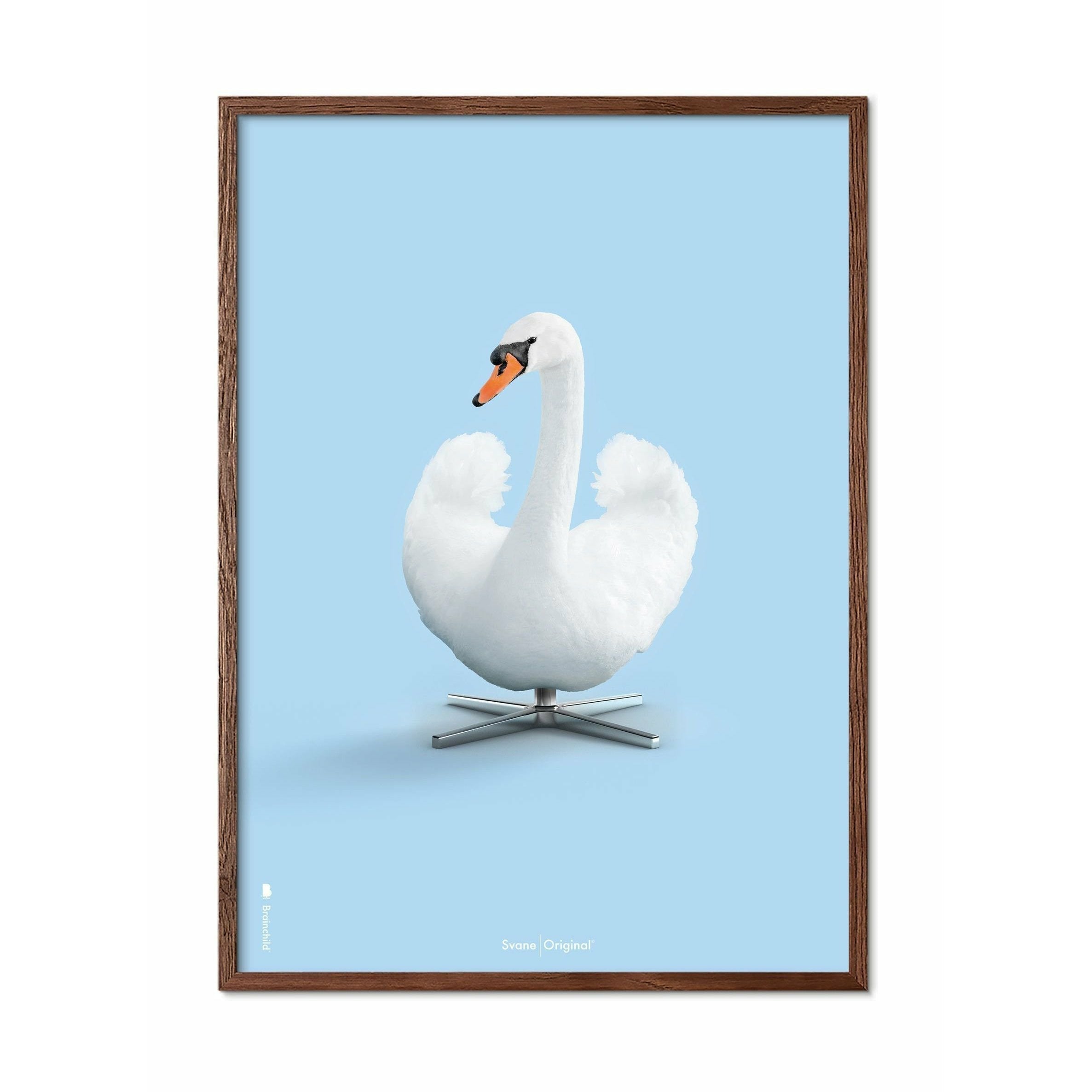 [product_category]-Brainchild Swan Classic Poster, Dark Wood Frame 30x40 Cm, Light Blue Background-Brainchild-33002-B-BRA-1