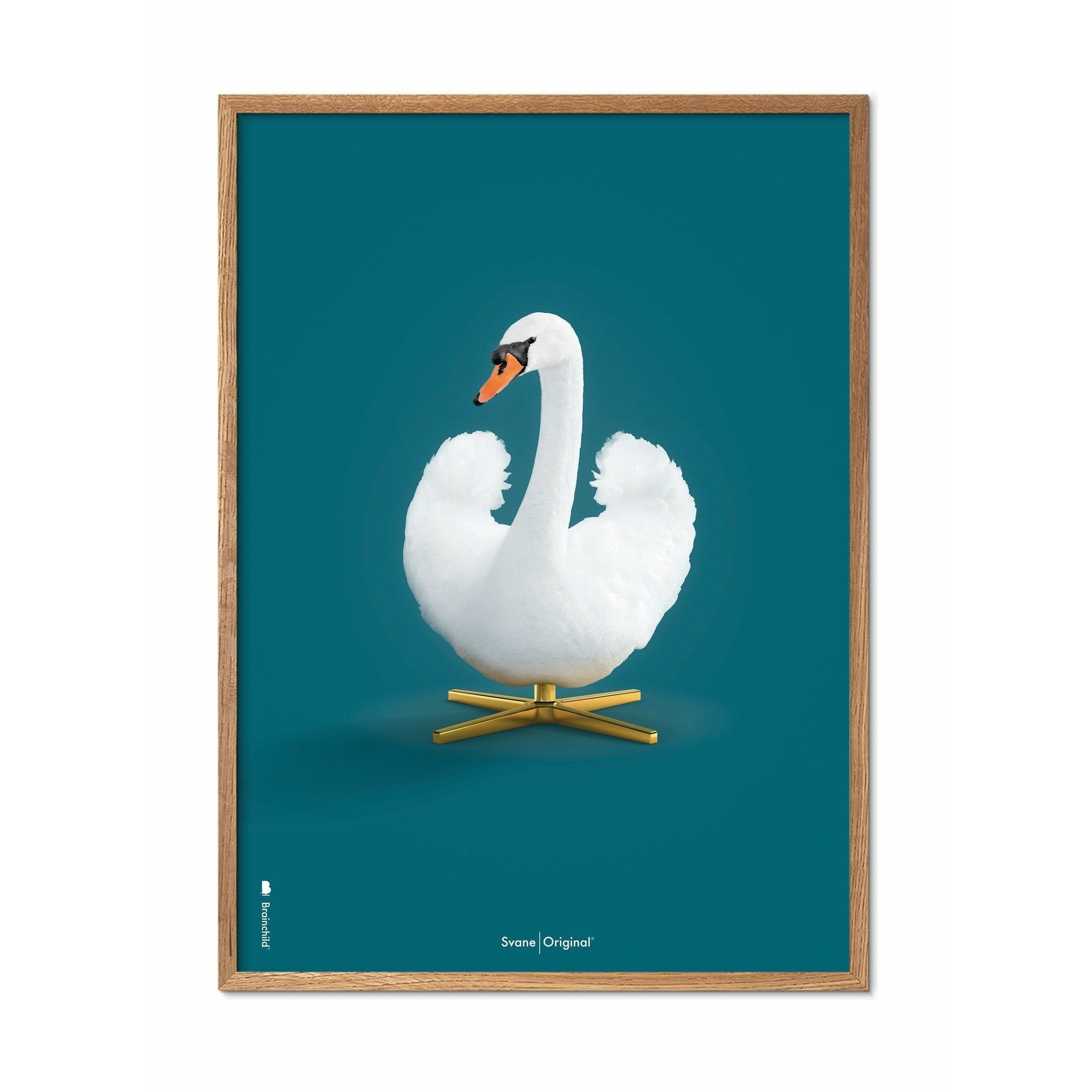 [product_category]-Brainchild Swan Classic Poster, Light Wood Frame 50 X70 Cm, Petroleum Blue Background-Brainchild-34003-A-BRA-1