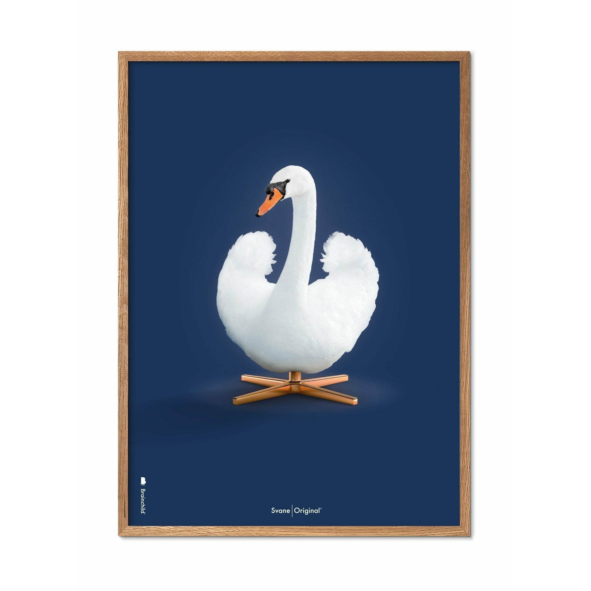 [product_category]-Brainchild Swan Classic Poster, Light Wood Frame A5, Dark Blue Background-Brainchild-35001-A-BRA-1