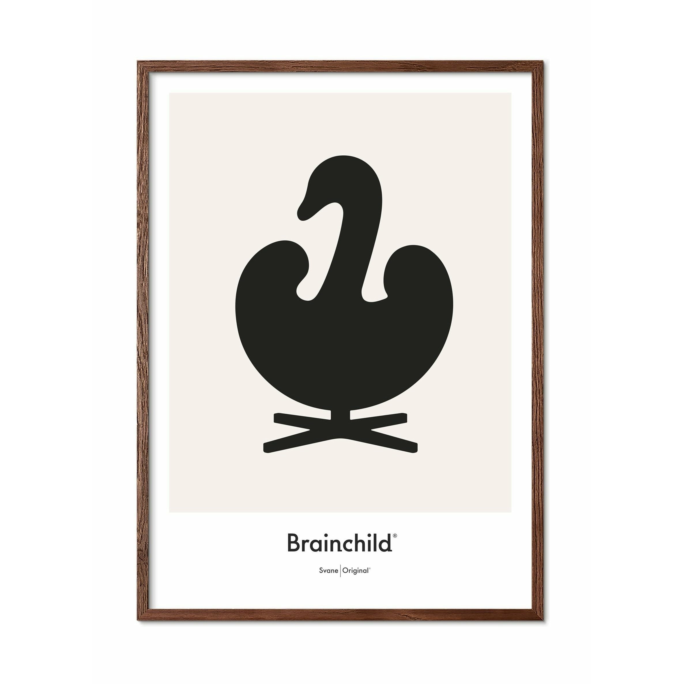 Brainchild Swan Design Icon Poster, Rahmen aus dunklem Holz 70 x 100 cm, grau