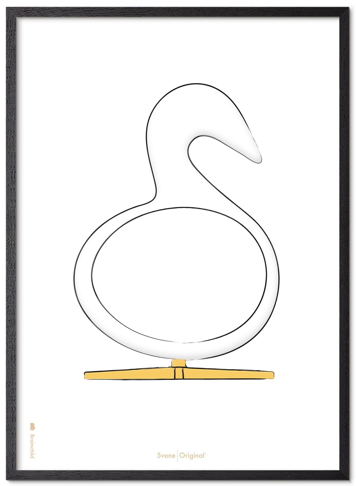 Brainchild Swan Design Sketch Poster Rahmen aus schwarz lackiertem Holz 70x100 cm, weißer Hintergrund