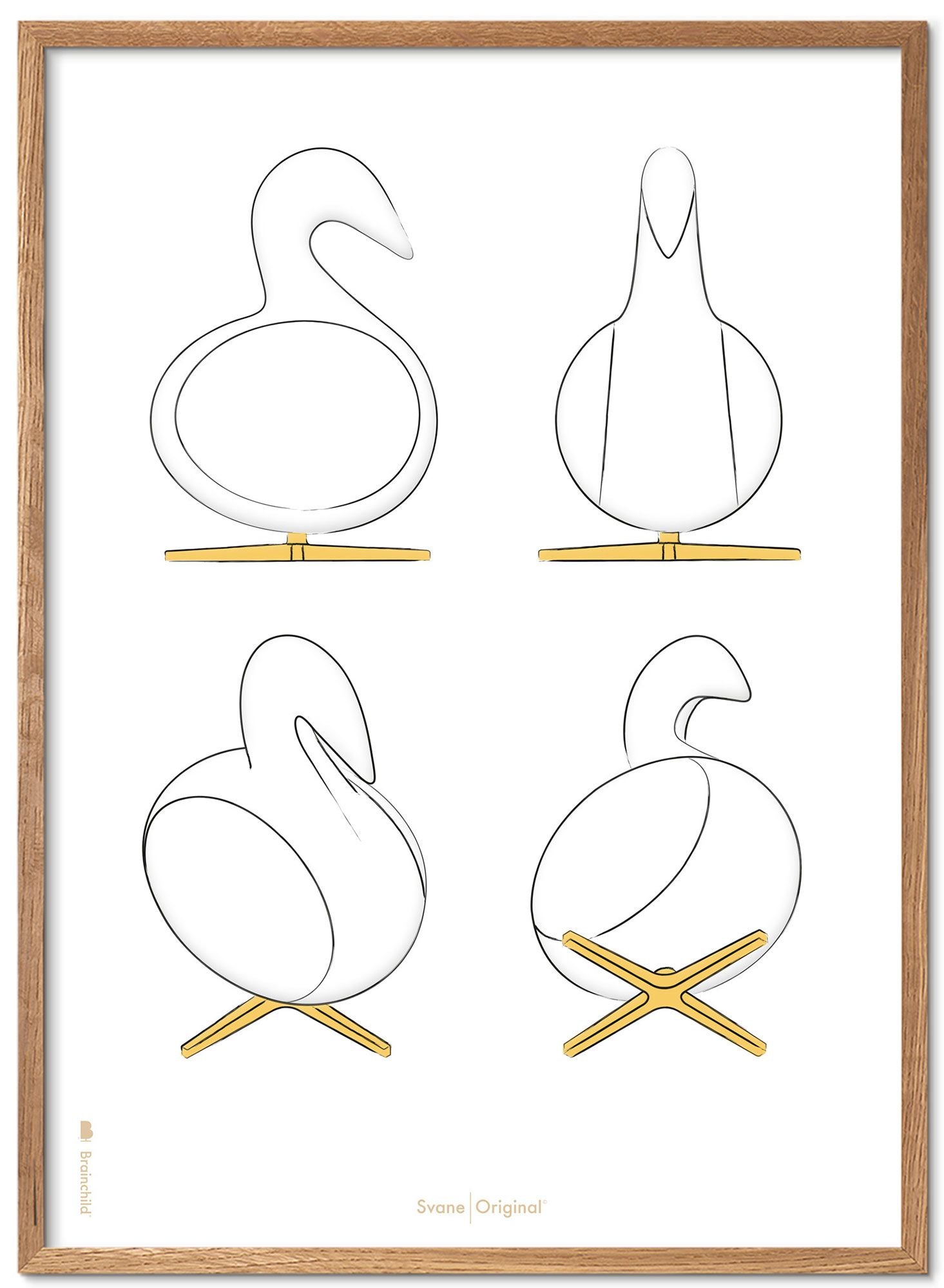 [product_category]-Brainchild Swan Design Sketches Poster Frame Made Of Light Wood 50x70 Cm, White Background-Brainchild-S-22003-A-BRA-1