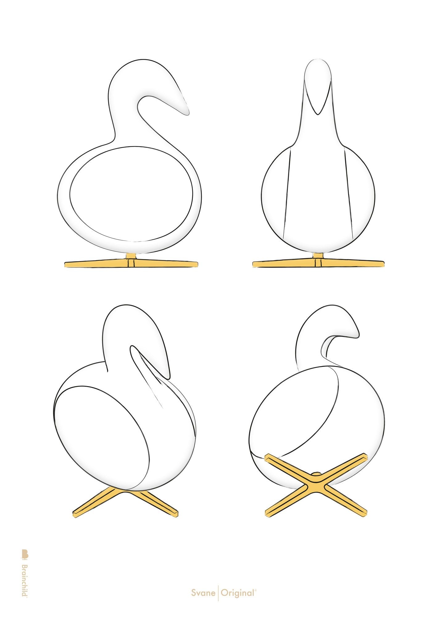 Brainchild Swan Design Sketches Affisch utan ram 70x100 cm, vit bakgrund