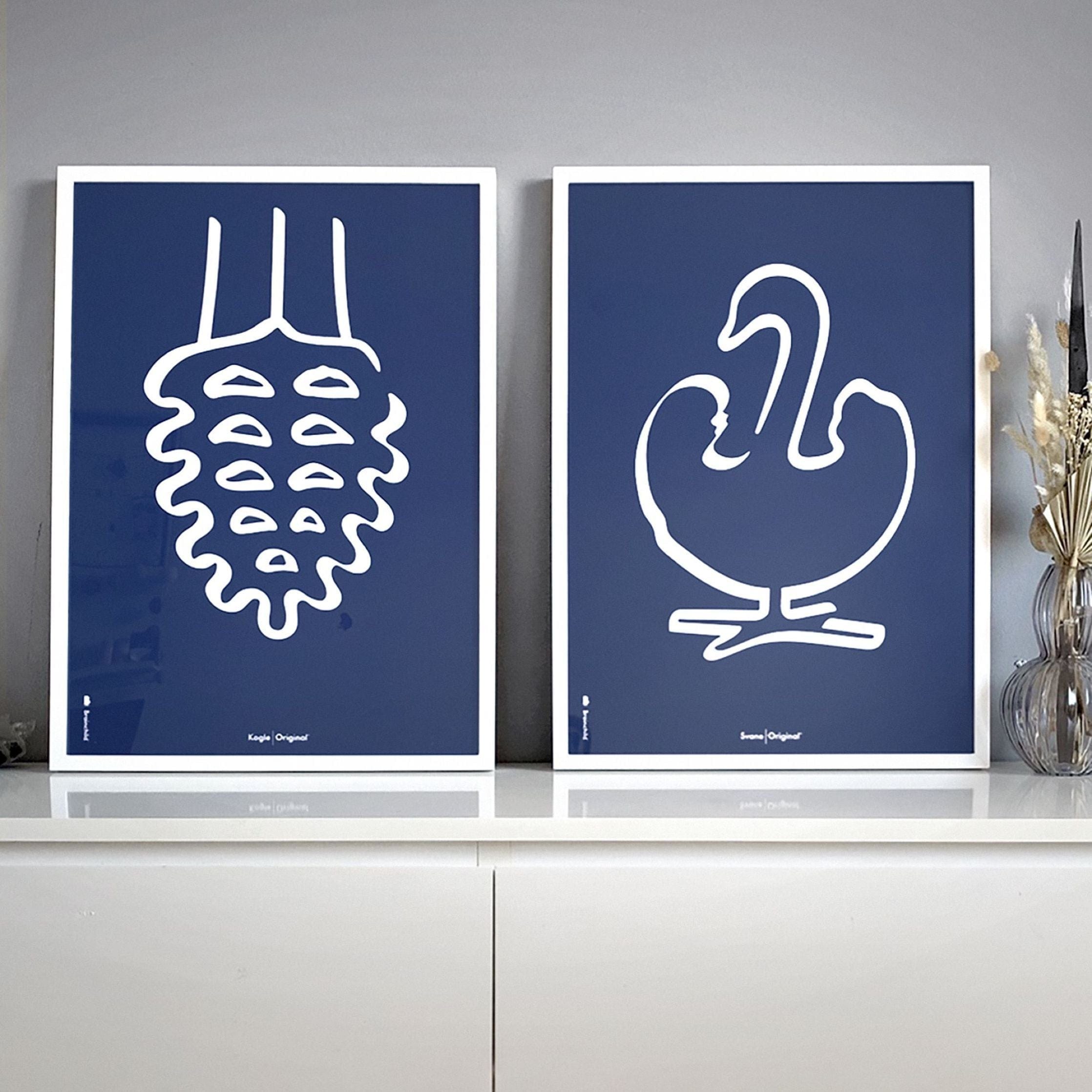 [product_category]-Brainchild Swan Line Poster, Brass Colored Frame 30 X40 Cm, Blue Background-Brainchild-B-31002-D-BRA-4