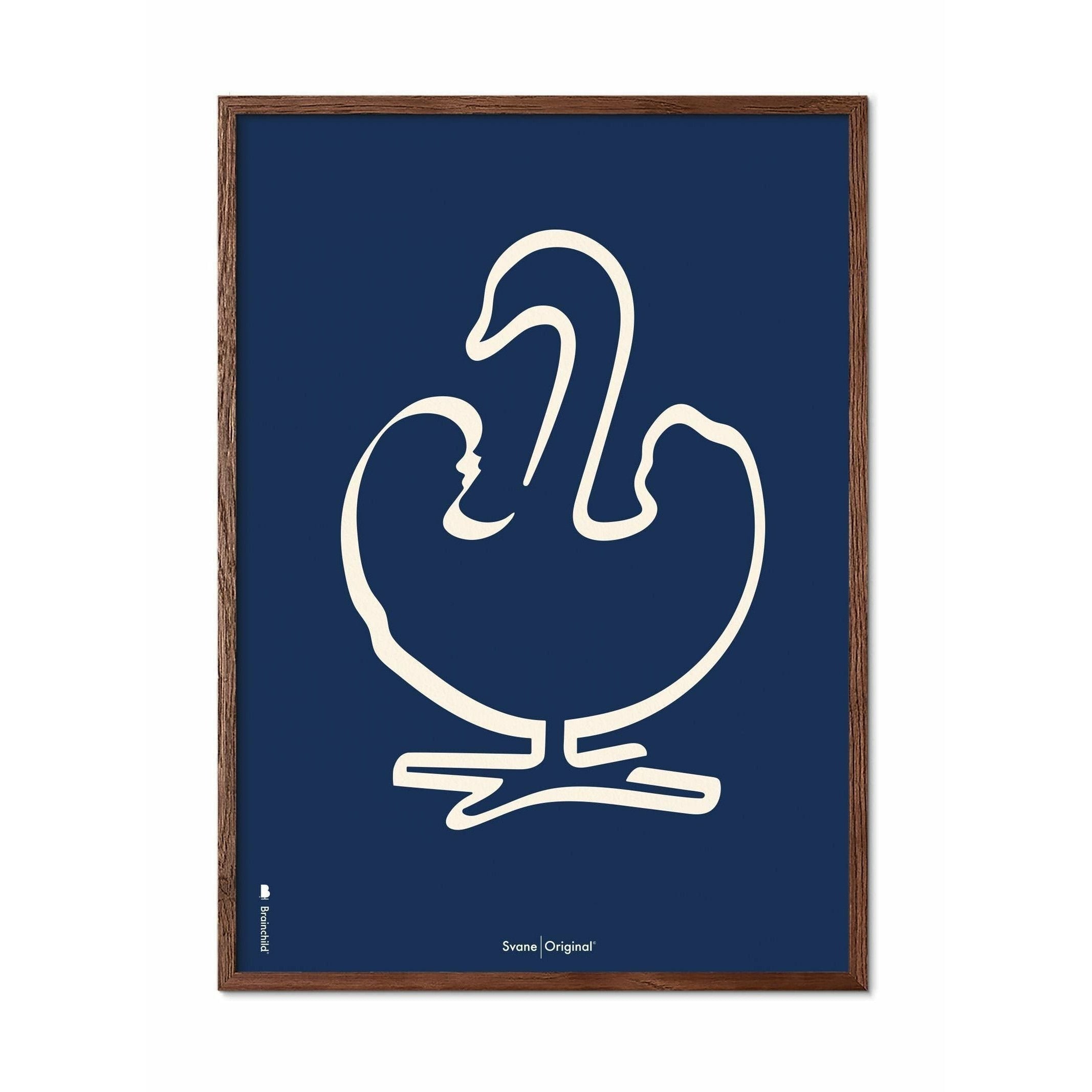 [product_category]-Brainchild Swan Line Poster, Dark Wood Frame A5, Blue Background-Brainchild-B-31001-B-BRA-1