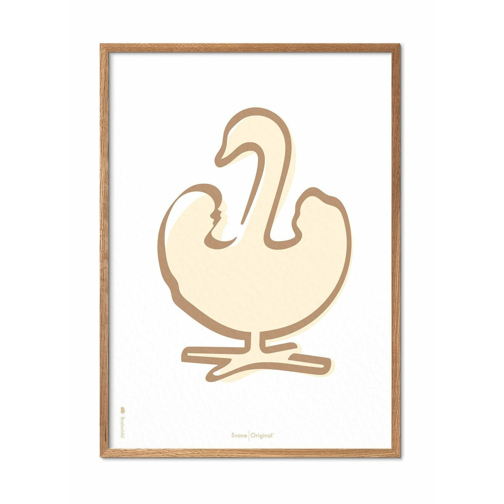 Brainchild Swan Line Poster, Rahmen aus hellem Holz 50x70 cm, weißer Hintergrund