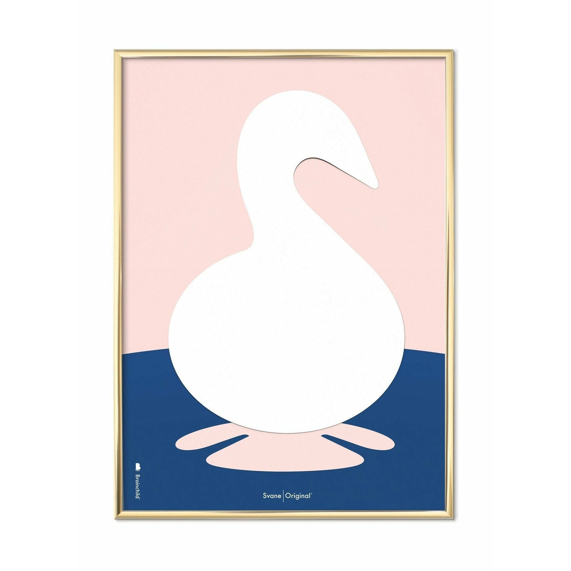 Brainchild Swan Paper Clip Poster, Brass Colored Frame 30 X40 Cm, Pink Background