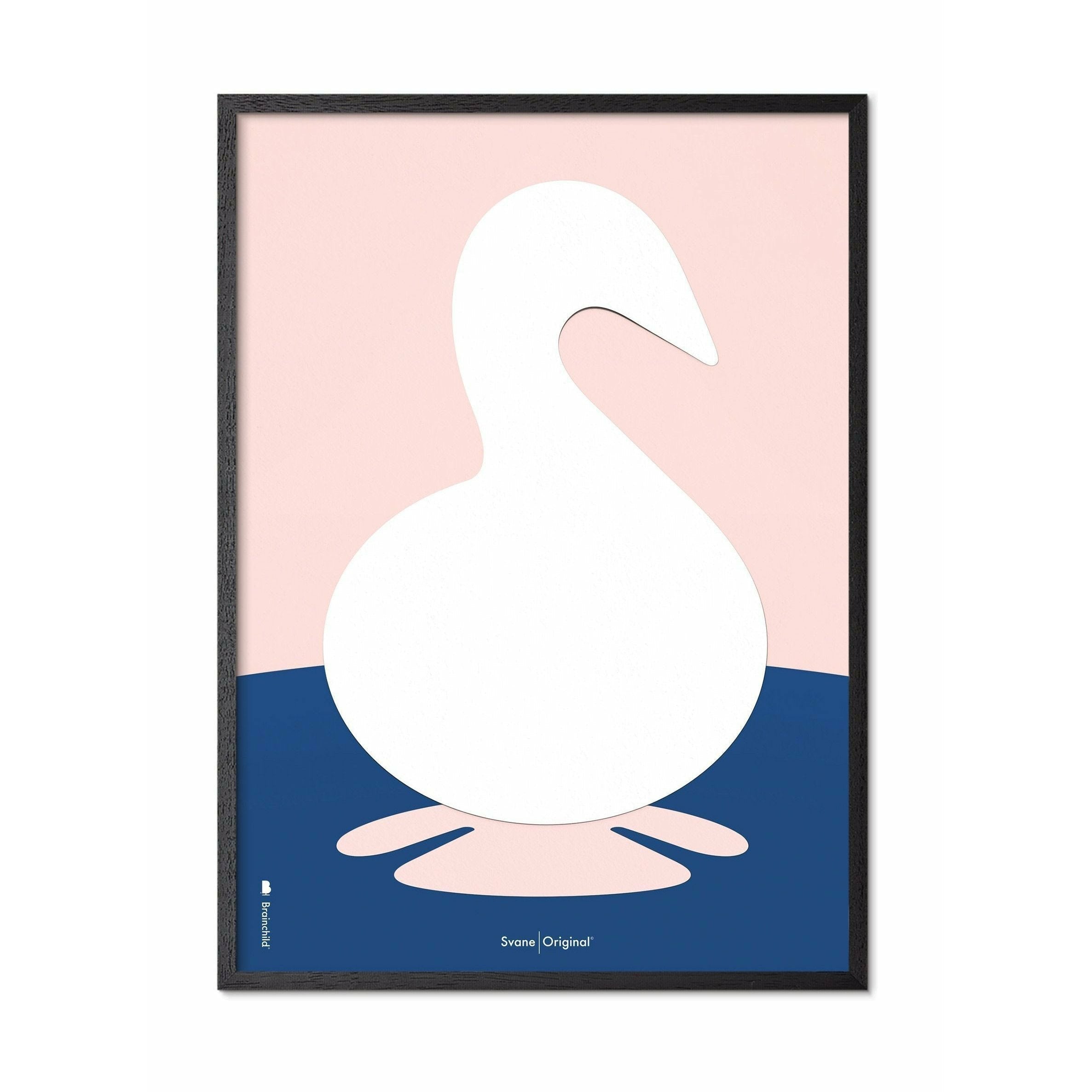 Póster de clip de papel swan de creación, marco en madera lacada negra de 30x40 cm, fondo rosa