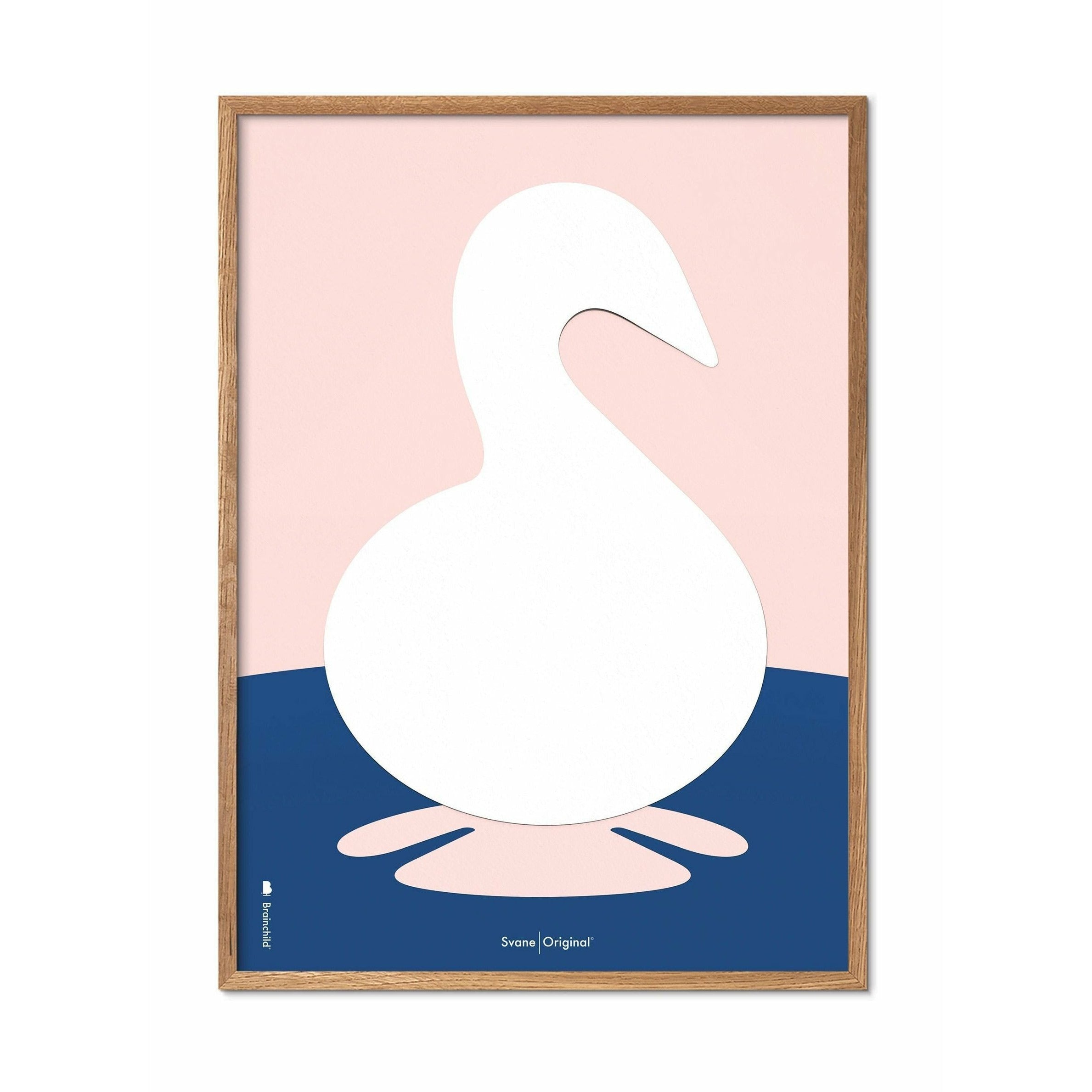 Brainchild Swan Paper Clip Poster, Frame Made Of Light Wood 50x70 Cm, Pink Background