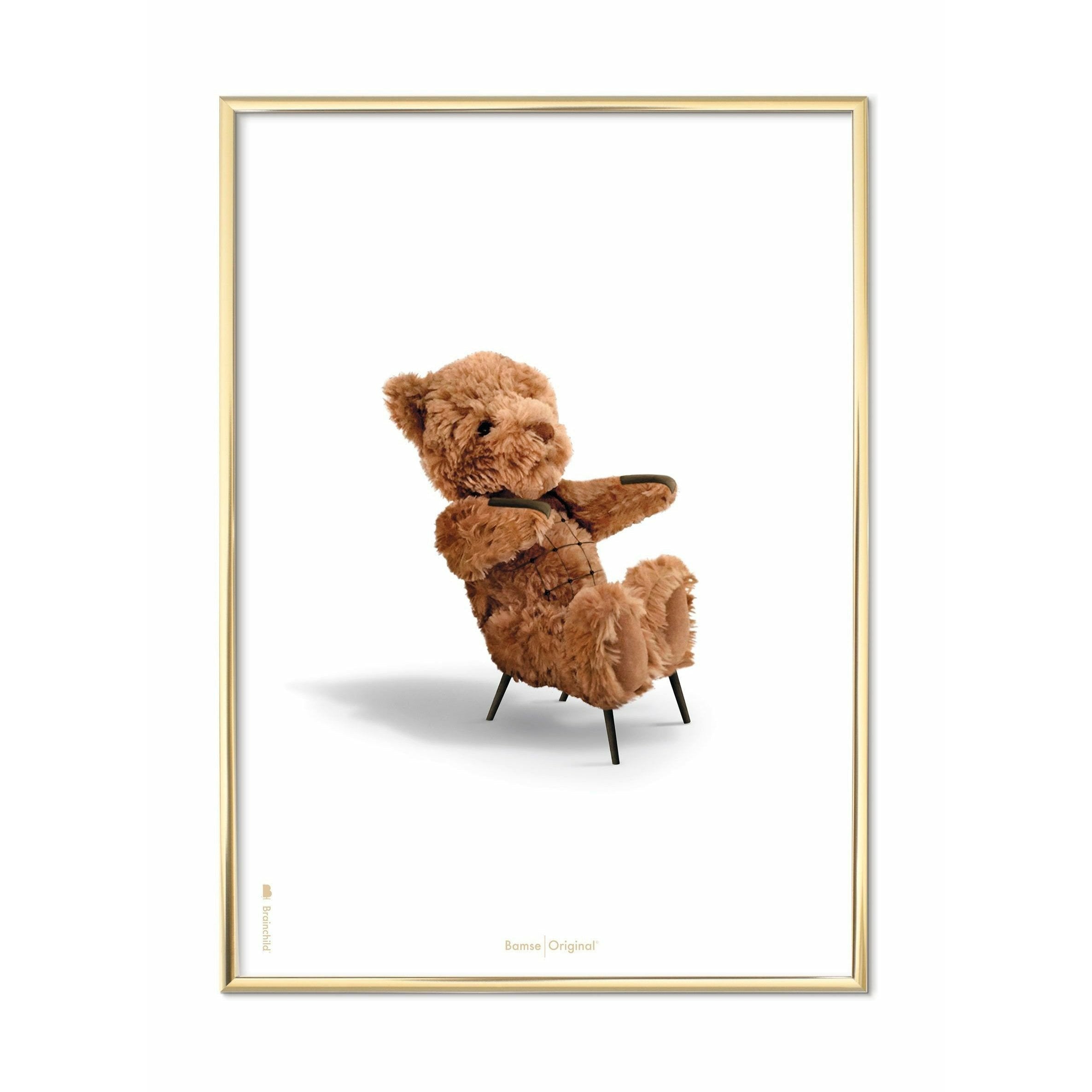 [product_category]-Brainchild Teddy Bear Classic Poster, Brass Colored Frame 50x70 Cm, White Background-Brainchild-72003-D-BRA-1
