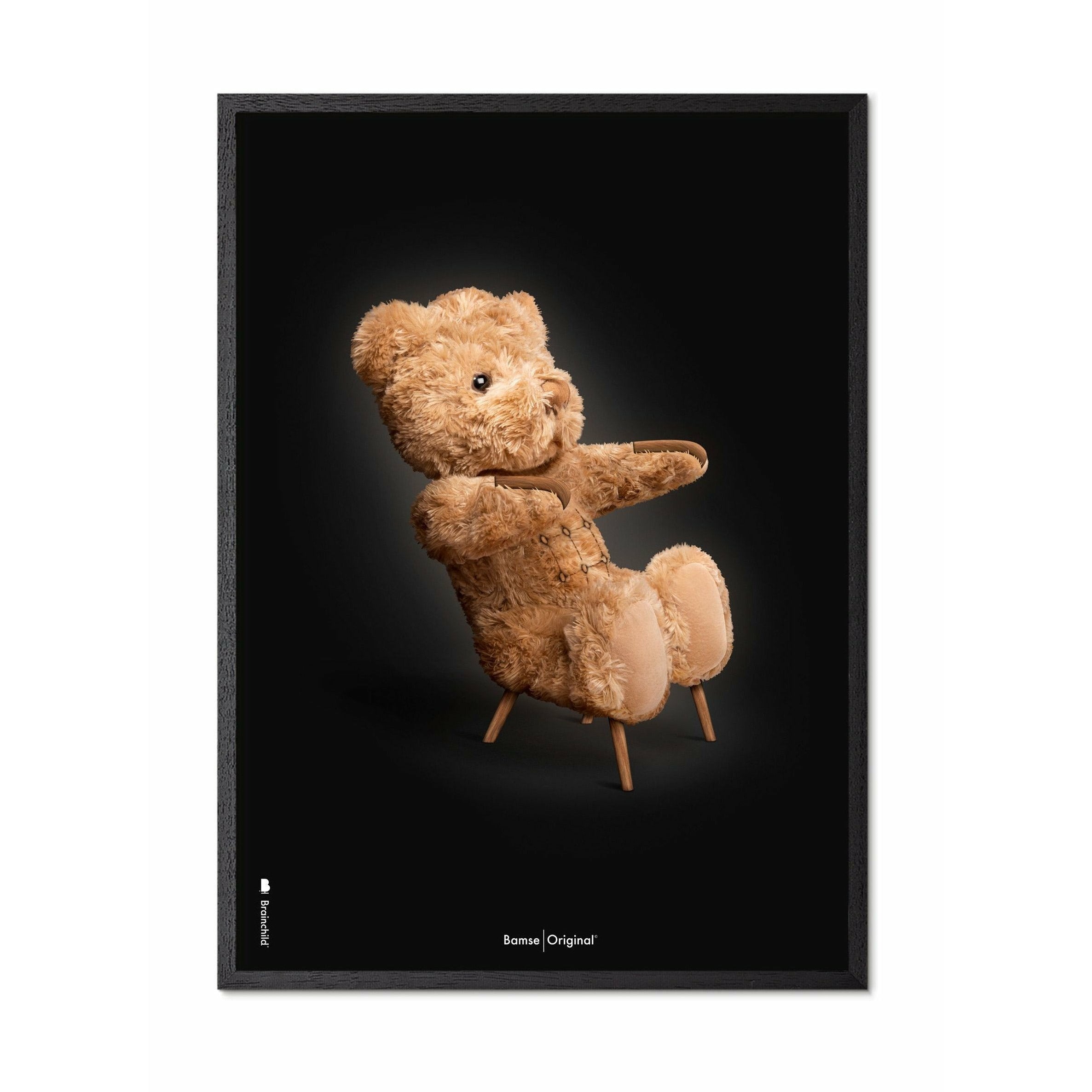 [product_category]-Brainchild Teddy Bear Classic Poster, Frame In Black Lacquered Wood 50x70 Cm, Black Background-Brainchild-73003-C-BRA-1