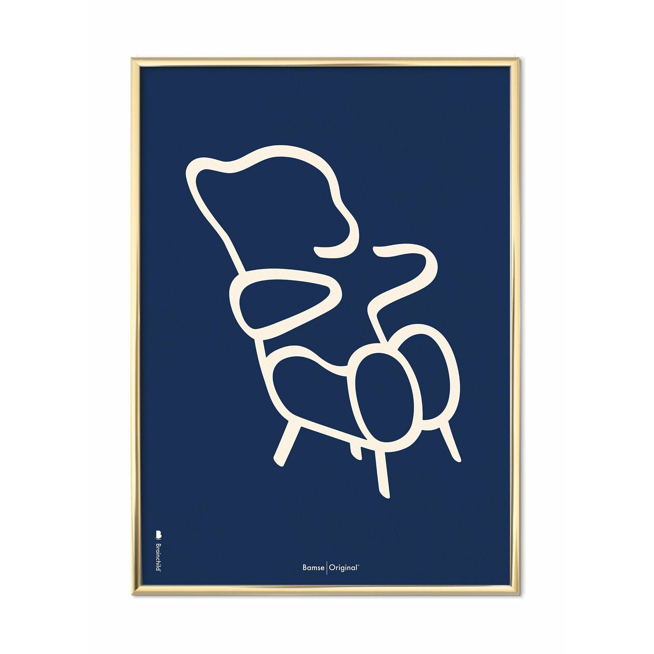 [product_category]-Brainchild Teddy Bear Line Poster, Brass Colored Frame 50x70 Cm, Blue Background-Brainchild-B-71003-D-BRA-1