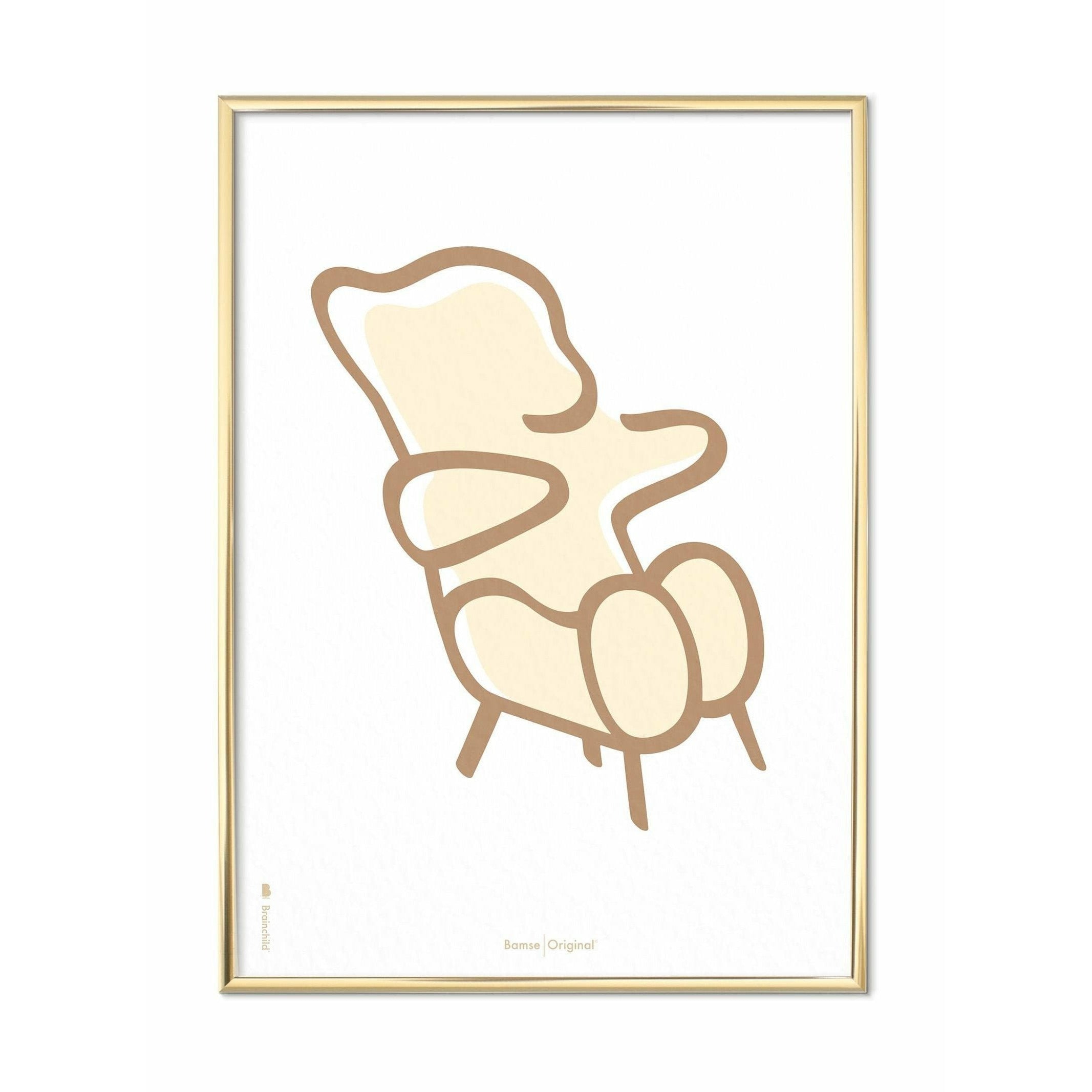 [product_category]-Brainchild Teddy Bear Line Poster, Brass Colored Frame 50x70 Cm, White Background-Brainchild-SH-71003-D-BRA-1
