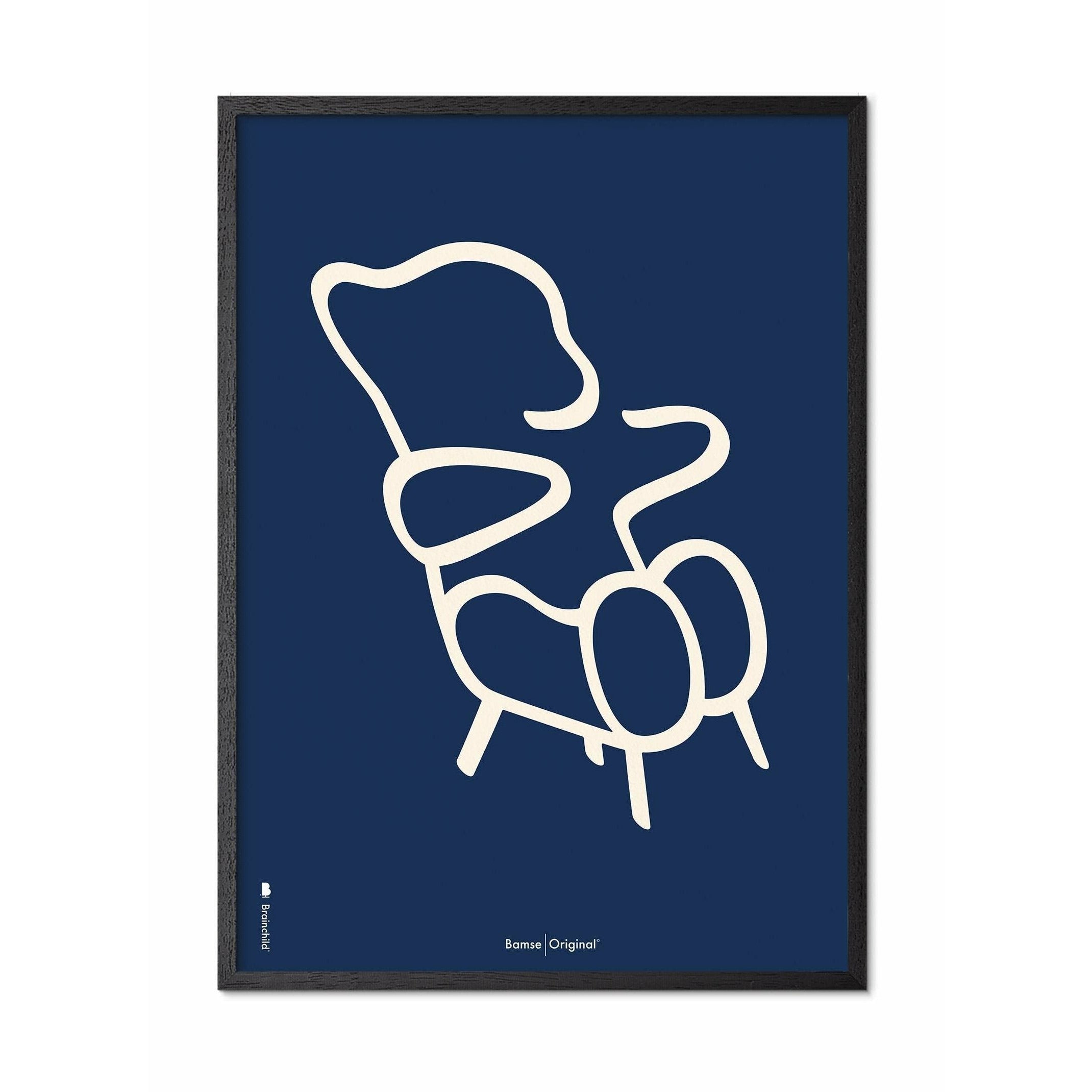 [product_category]-Brainchild Teddy Bear Line Poster, Frame In Black Lacquered Wood 70x100 Cm, Blue Background-Brainchild-B-71004-C-BRA-1