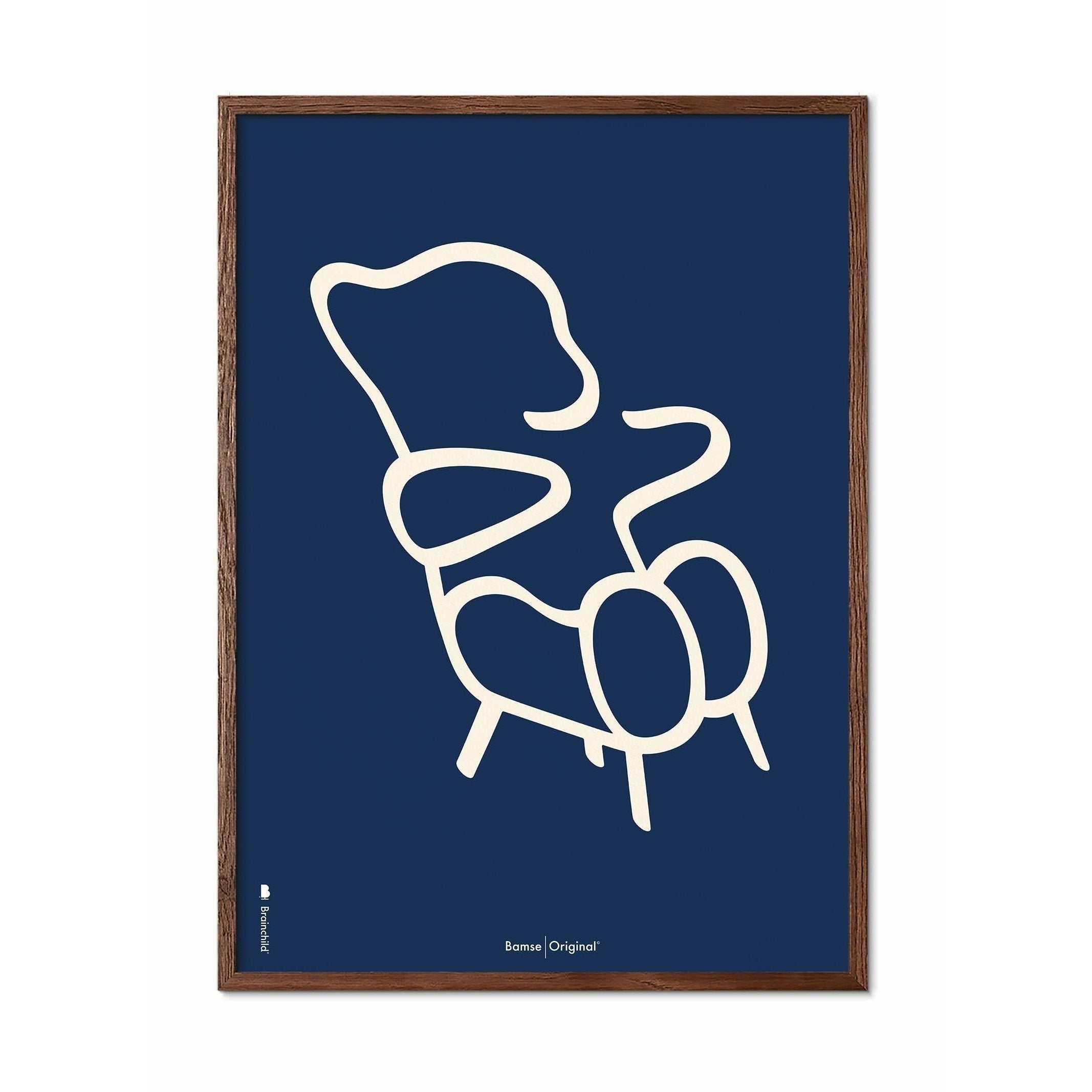 [product_category]-Brainchild Teddy Bear Line Poster, Frame Made Of Dark Wood 30x40 Cm, Blue Background-Brainchild-B-71002-B-BRA-1