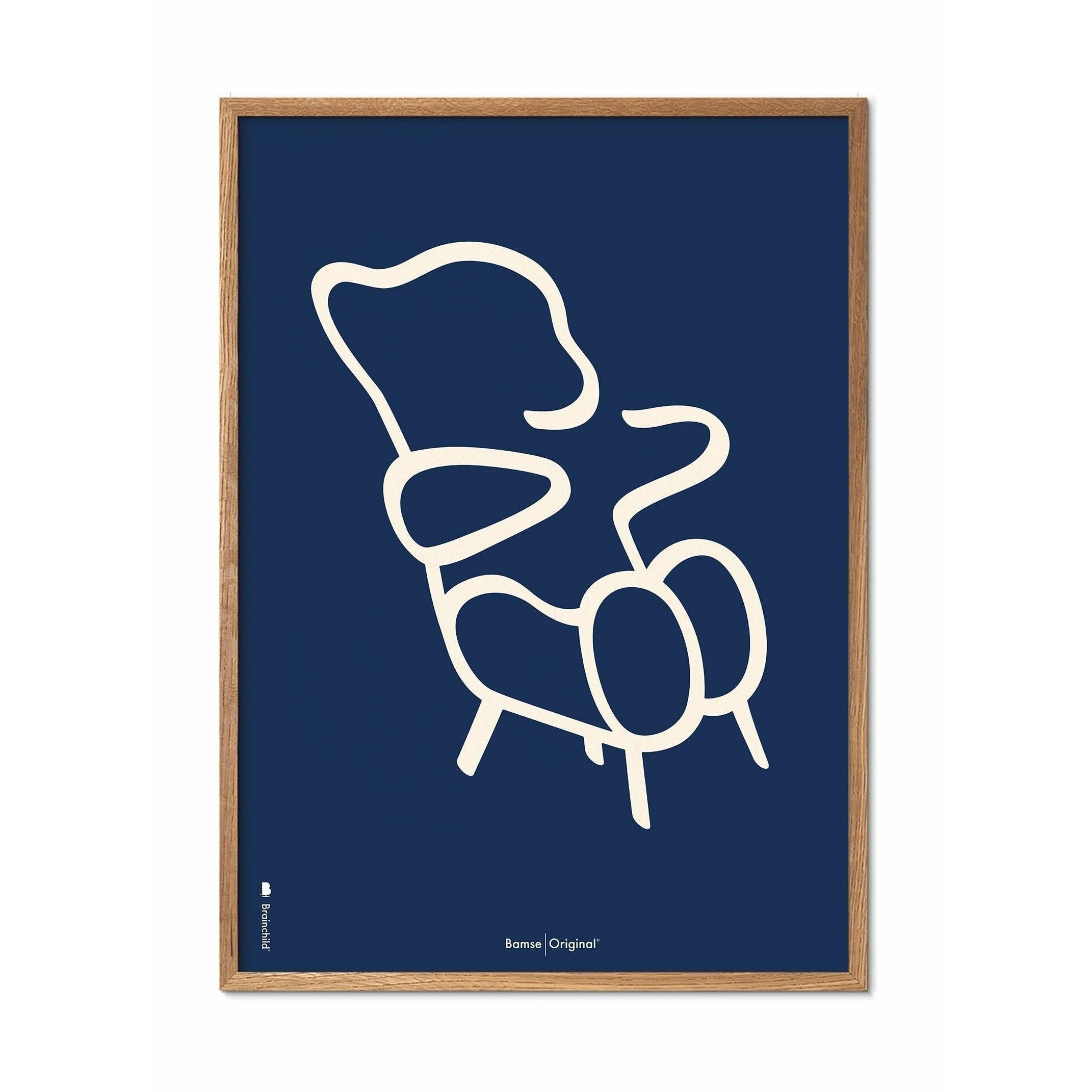 [product_category]-Brainchild Teddy Bear Line Poster, Frame Made Of Light Wood 30x40 Cm, Blue Background-Brainchild-B-71002-A-BRA-1