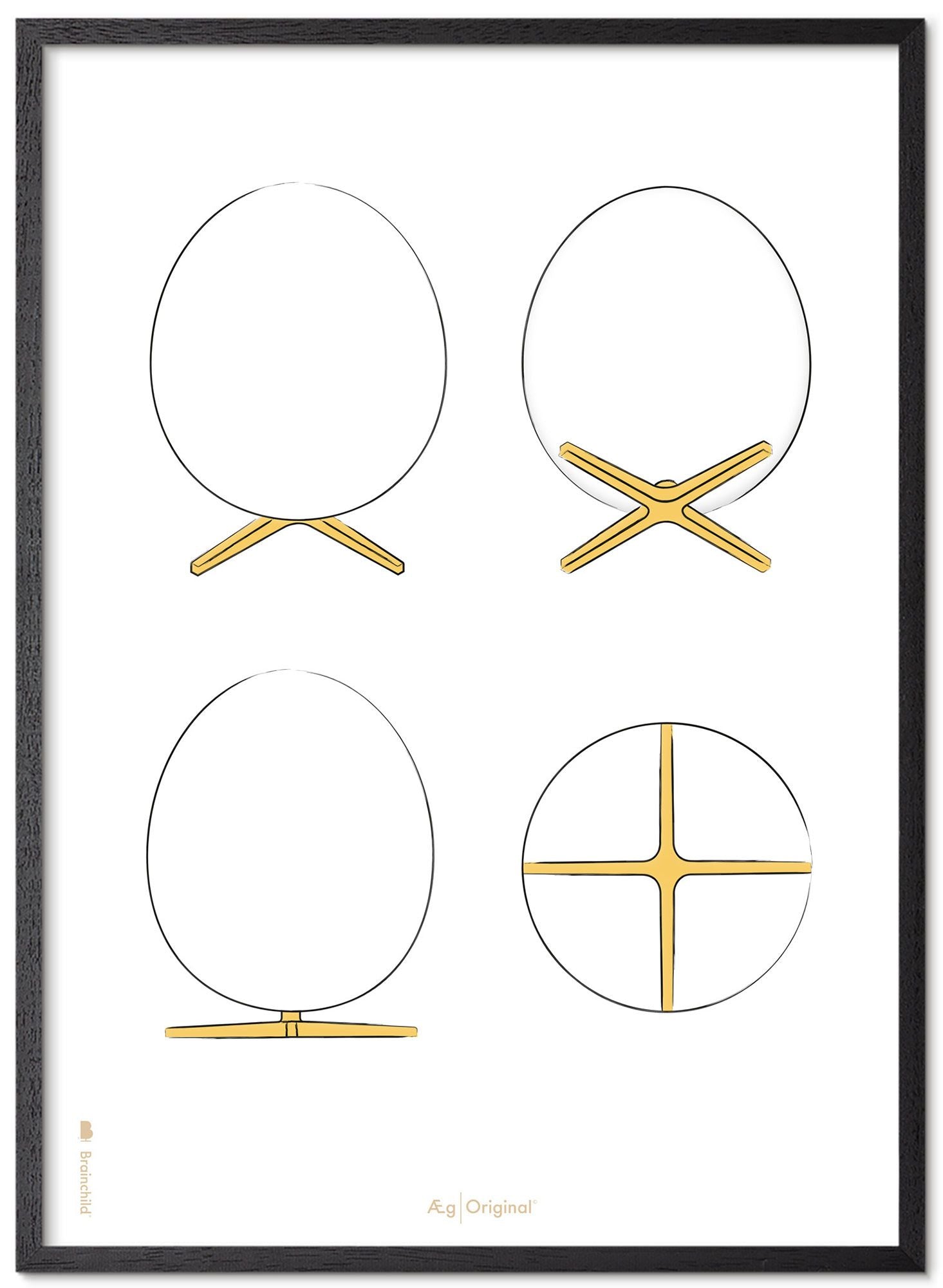 [product_category]-Brainchild The Egg Design Sketches Poster Frame Made Of Black Lacquered Wood 30x40 Cm, White Background-Brainchild-S-12002-C-BRA-1