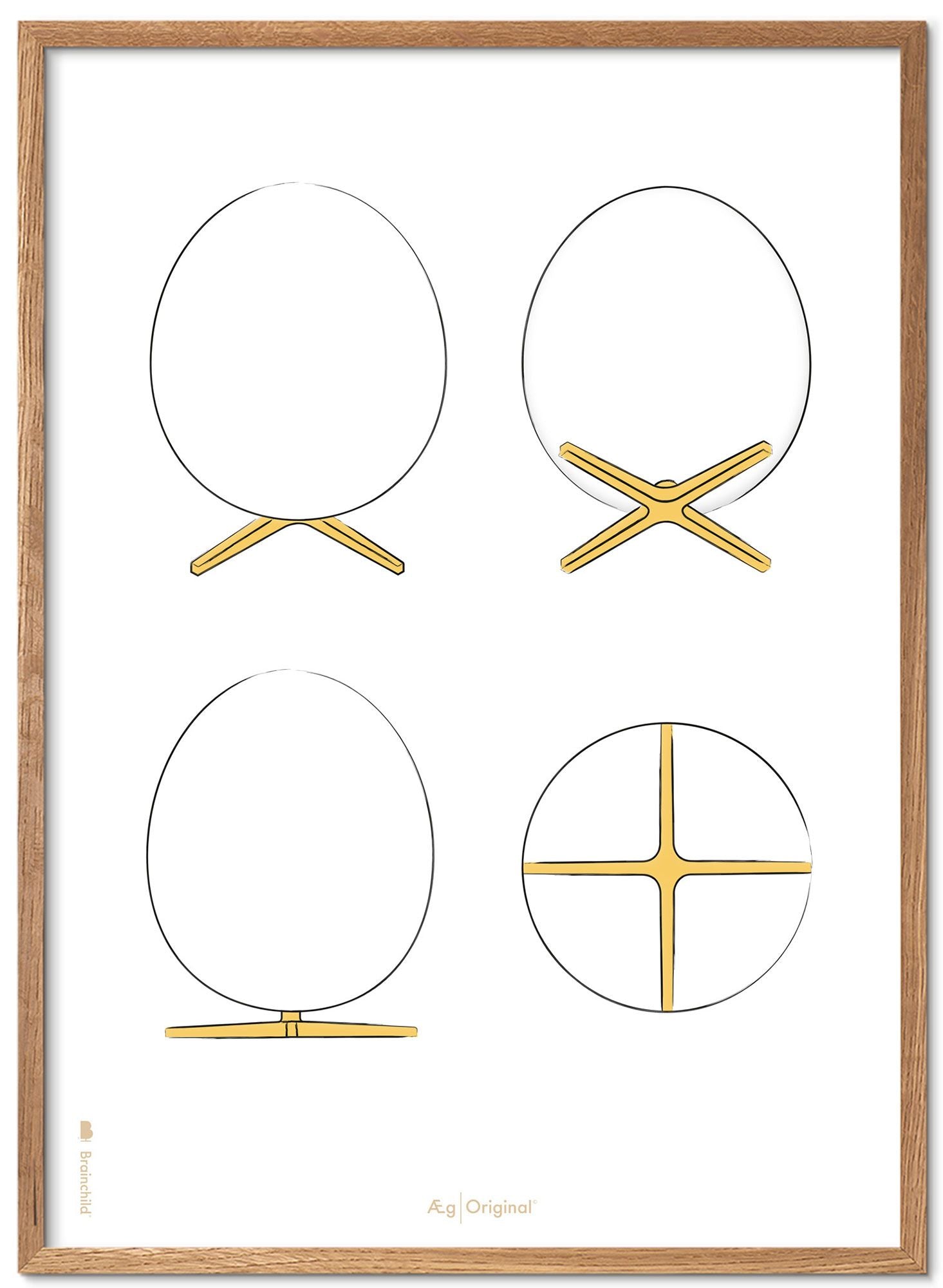 Brainchild The Egg Design Sketches Poster Frame Made Of Light Wood 30x40 Cm, White Background