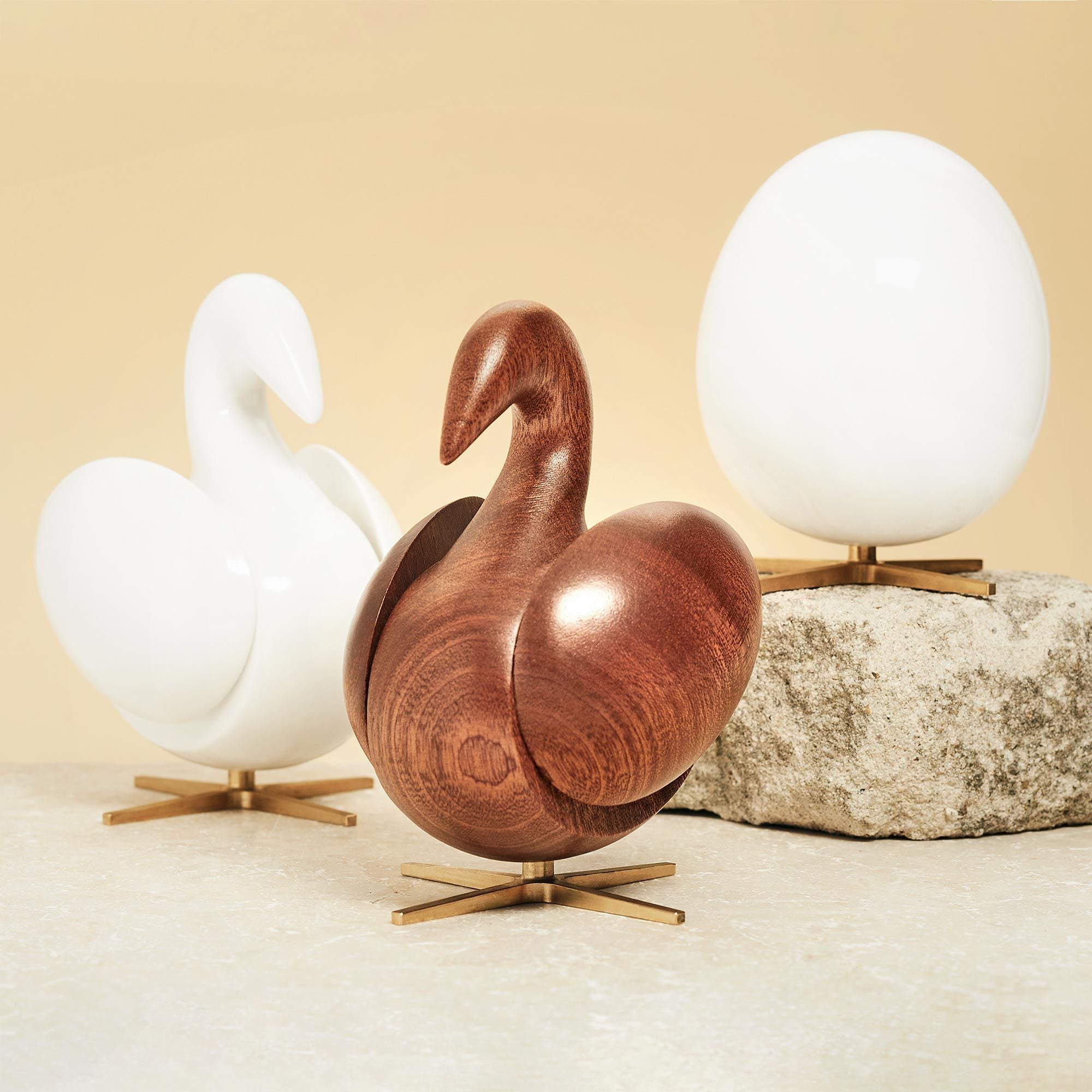 [product_category]-Brainchild The Egg Wooden Figure Mahogany White, Brass Base-Brainchild-1003-BRA-5