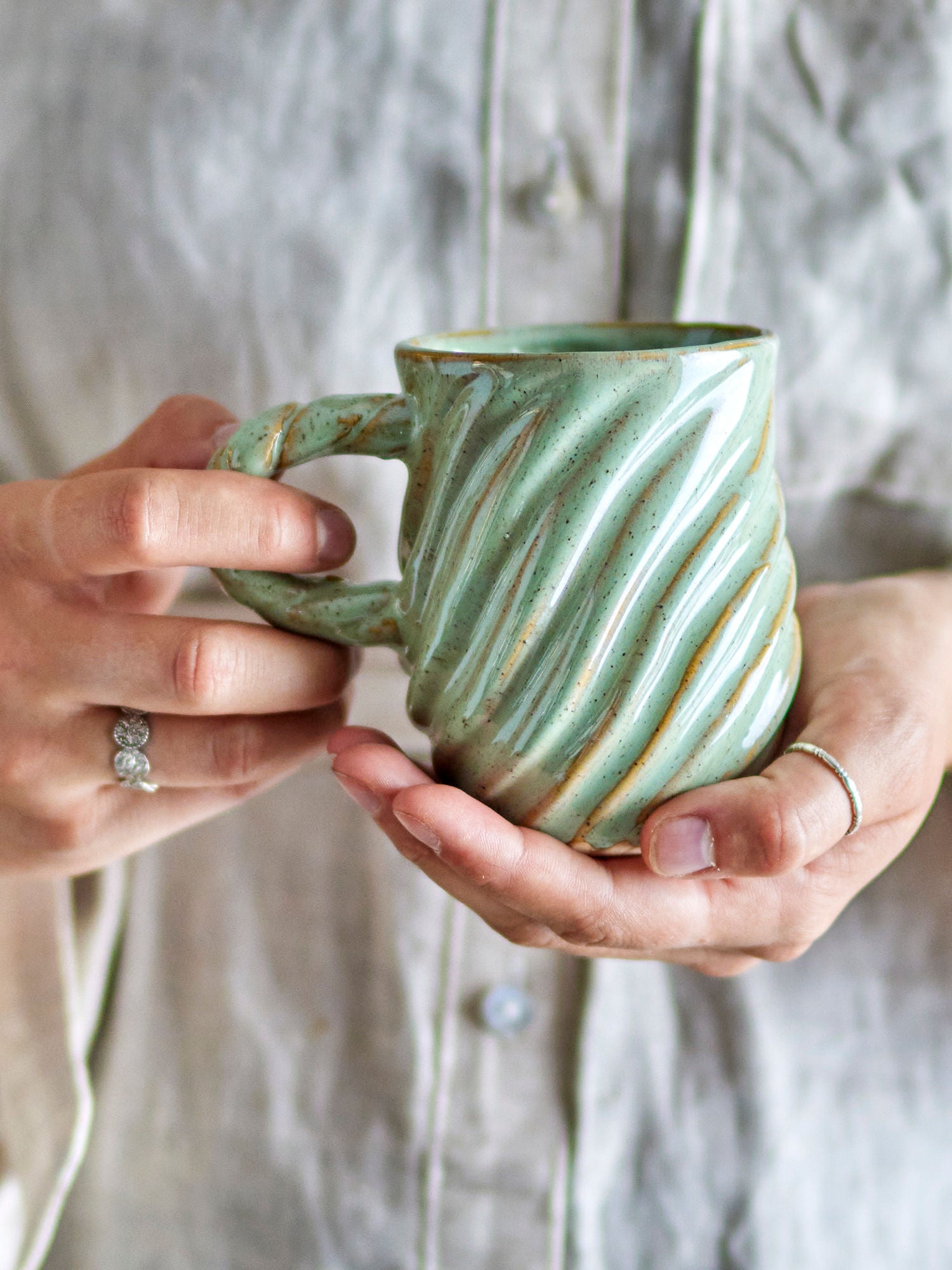 Tasse Bloomingville Miriam, vert, grès