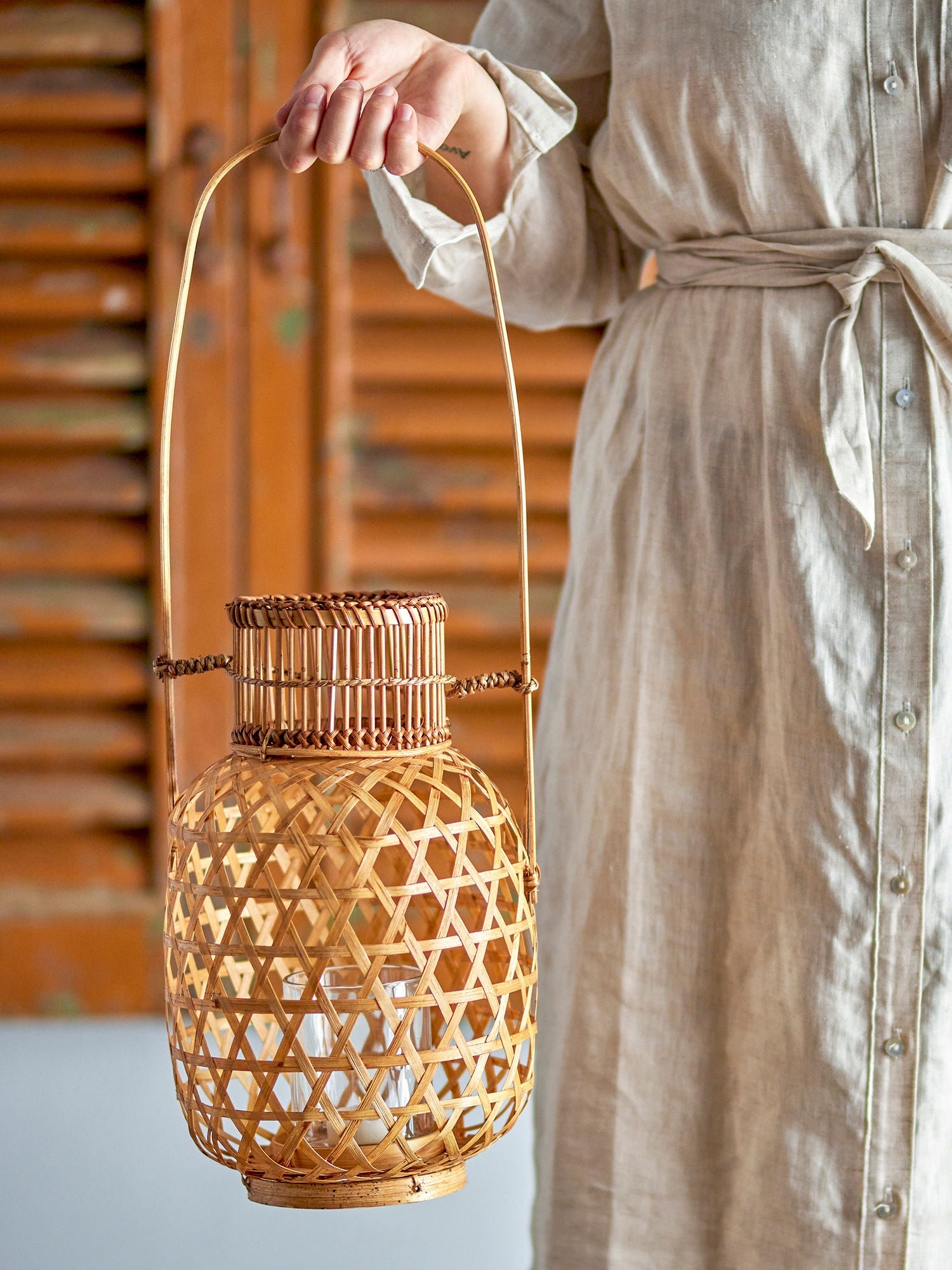 Colección creativa Lerka Lantern con vidrio, naturaleza, bambú