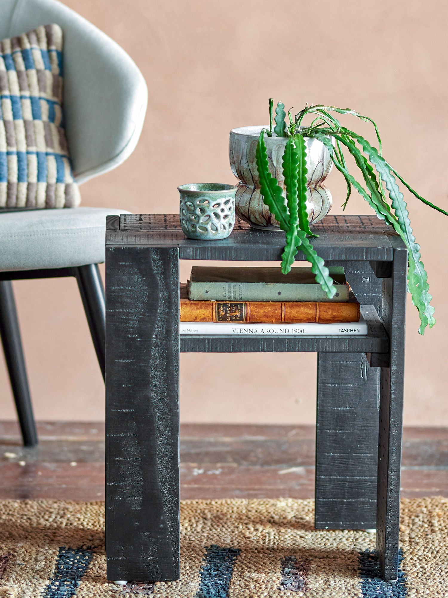 Kreative Kollektion Emillio Side Table, Schwarz, Kiefer