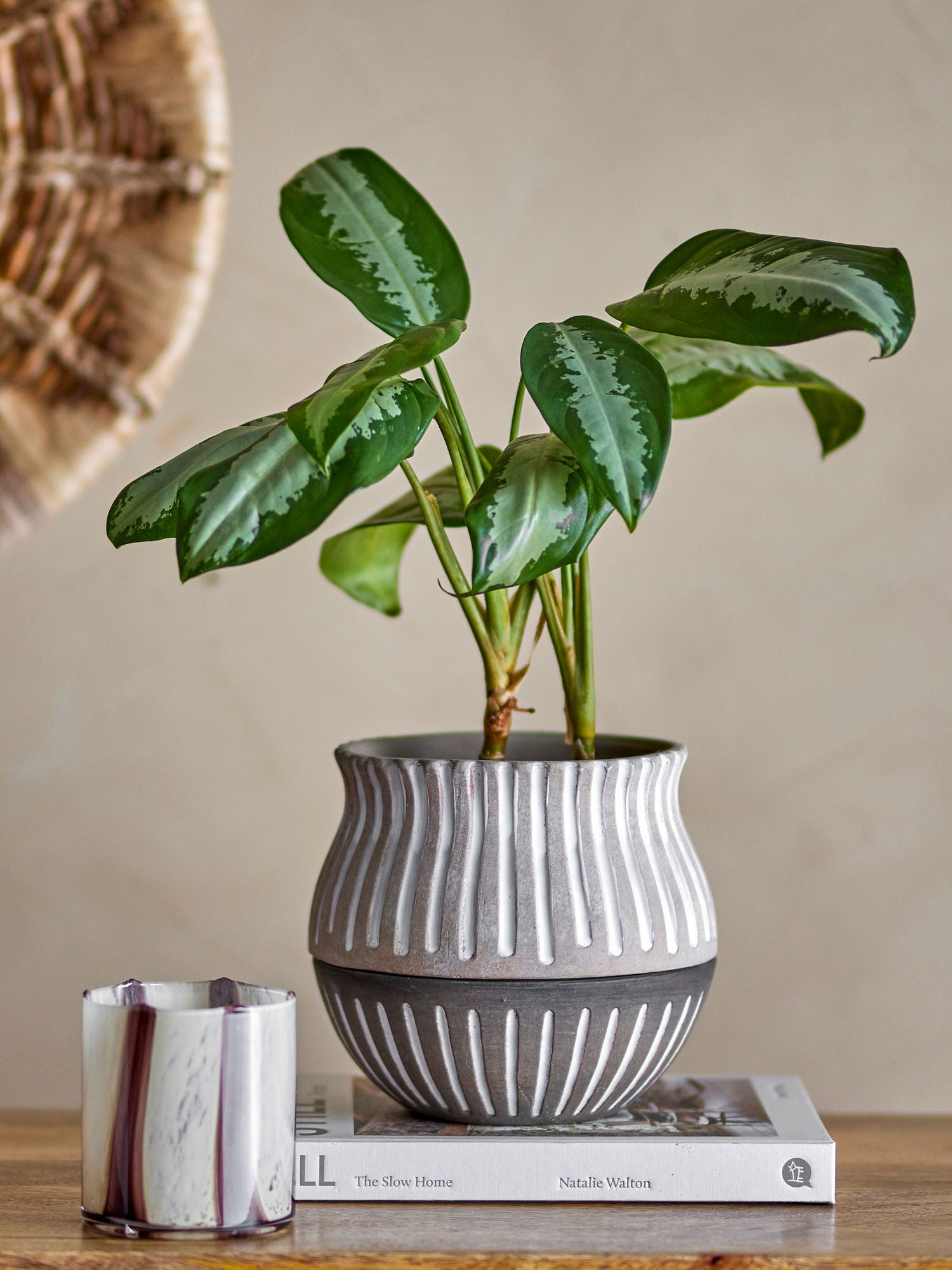 Bloomingville Neliya Flowerpot con platillo, gris, terracota